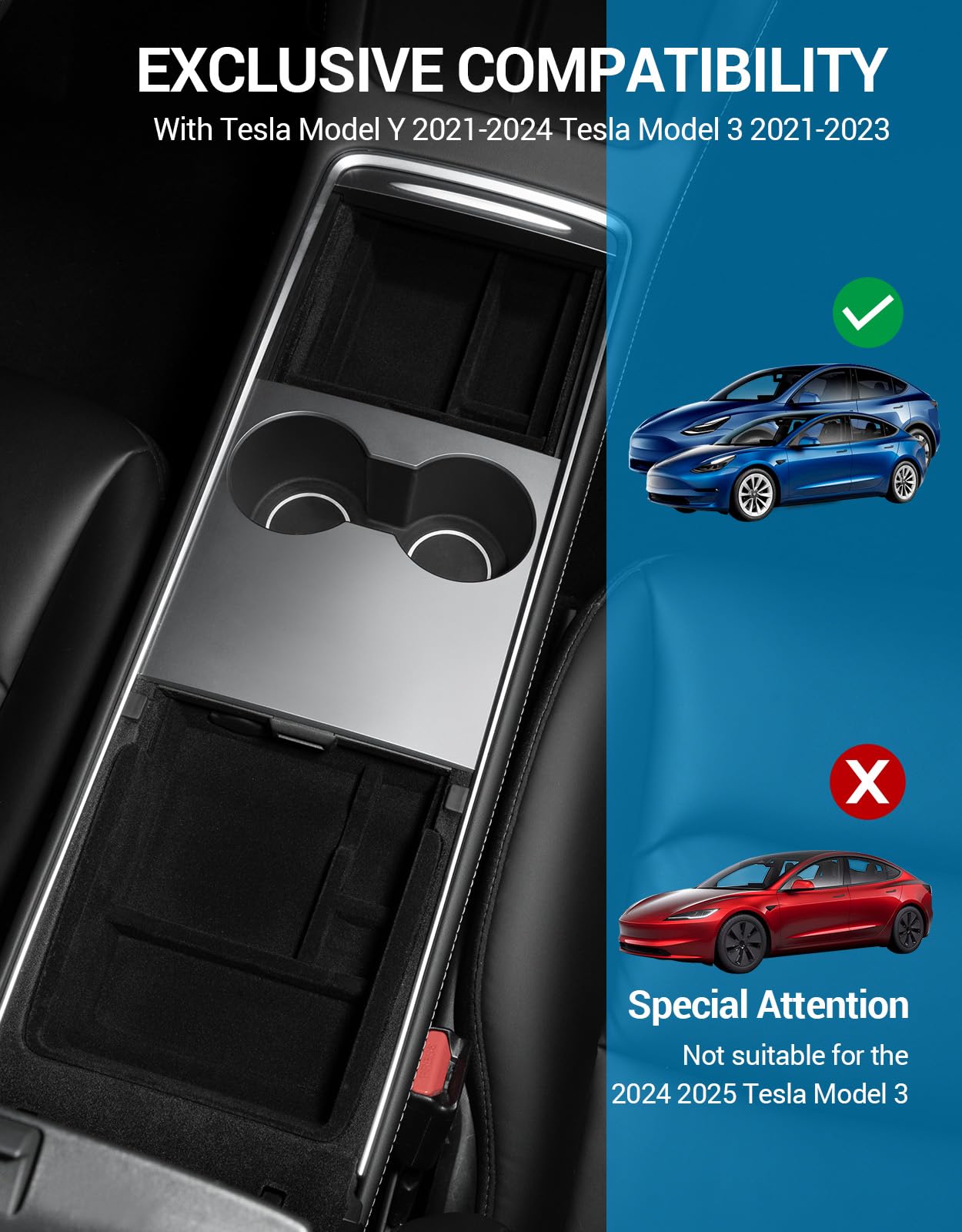 Motrobe 5Pcs Tesla Model Y Center Console Organizer Tray Under Seat Storage Box Cup Holder Insert Hidden Armrest Storage Box [Se