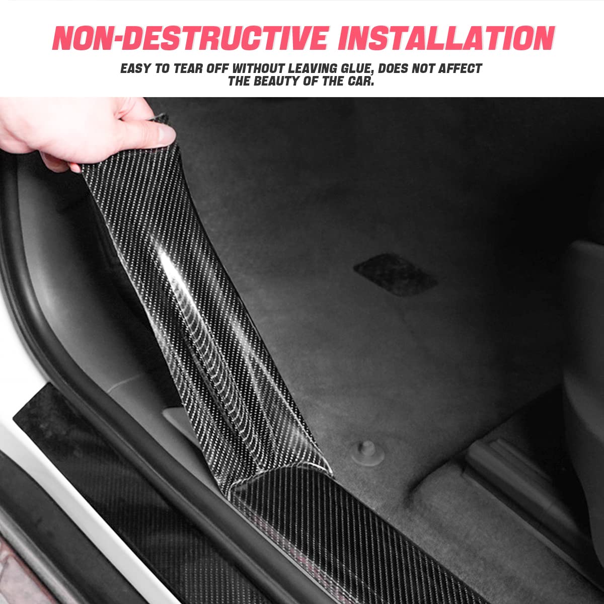 Car Door Edge Entry Guards, 5D Carbon Fiber Anti-Collision Protector Tape, Automotive Scratch Cover Strip Sticker For Door Sill Rear Bumper, Exterior Accessories Fit For Most Cars (1.2“X394”, Black)