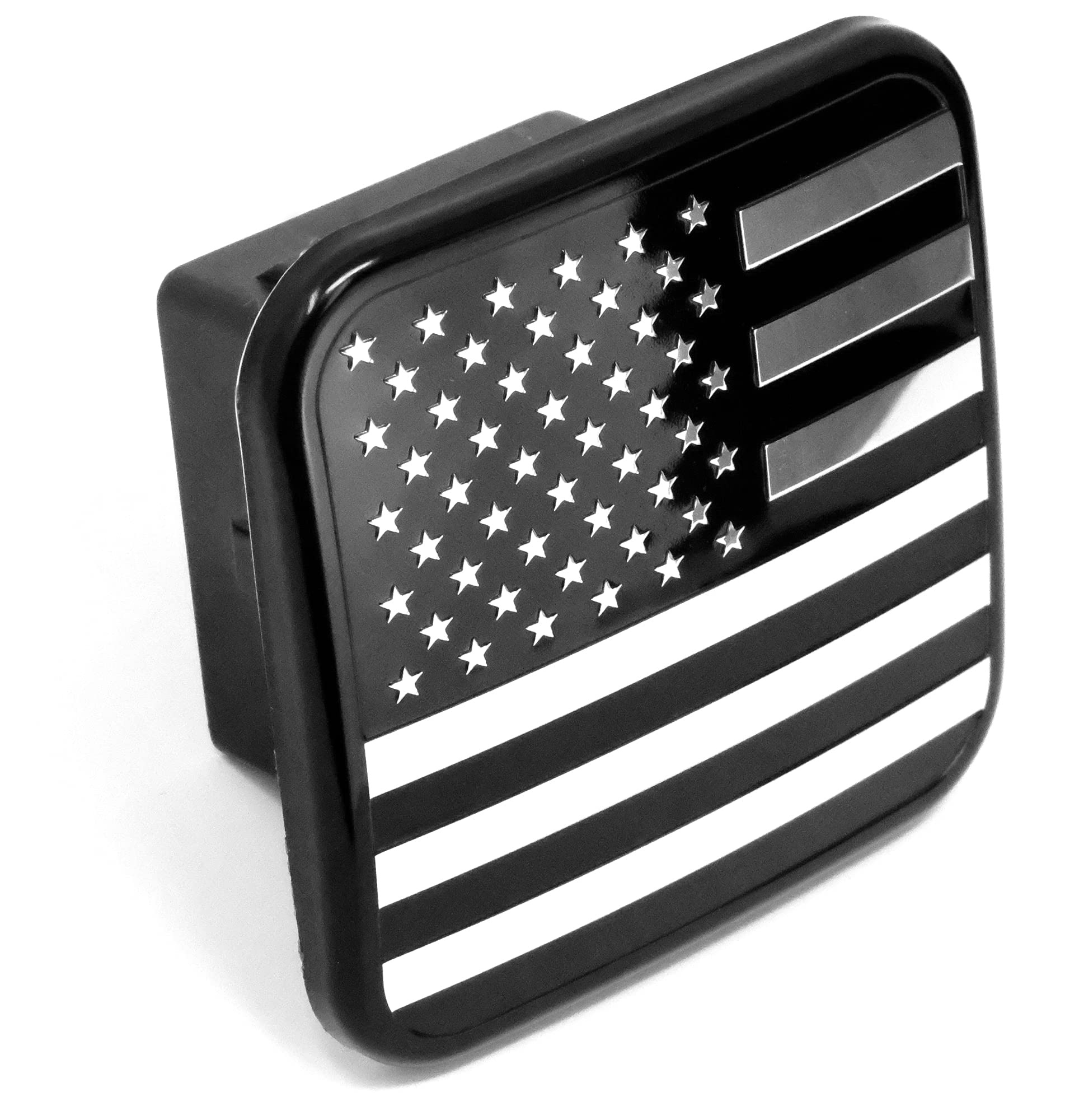 eVerHITCH USA Metal Flag Hitch Cover (Fits 2 Receivers, Black Chrome)