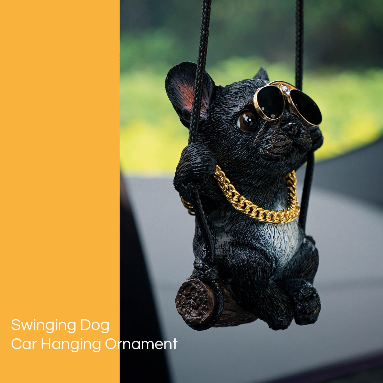Floruit French Bulldog Car Mirror Hanging Accessories Cute Swinging Dog Rear View Mirror Accessories For Men & Women (Black)