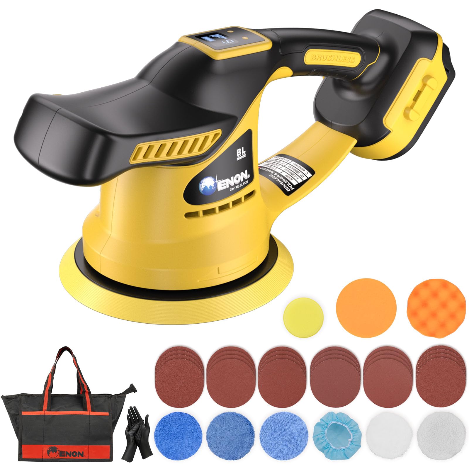20V Brushless Cordless Car Buffer Polisher Kit(Only Tool)Dual Action Random Orbital Polishing with 6-Speed 2800-6000RPM for Auto