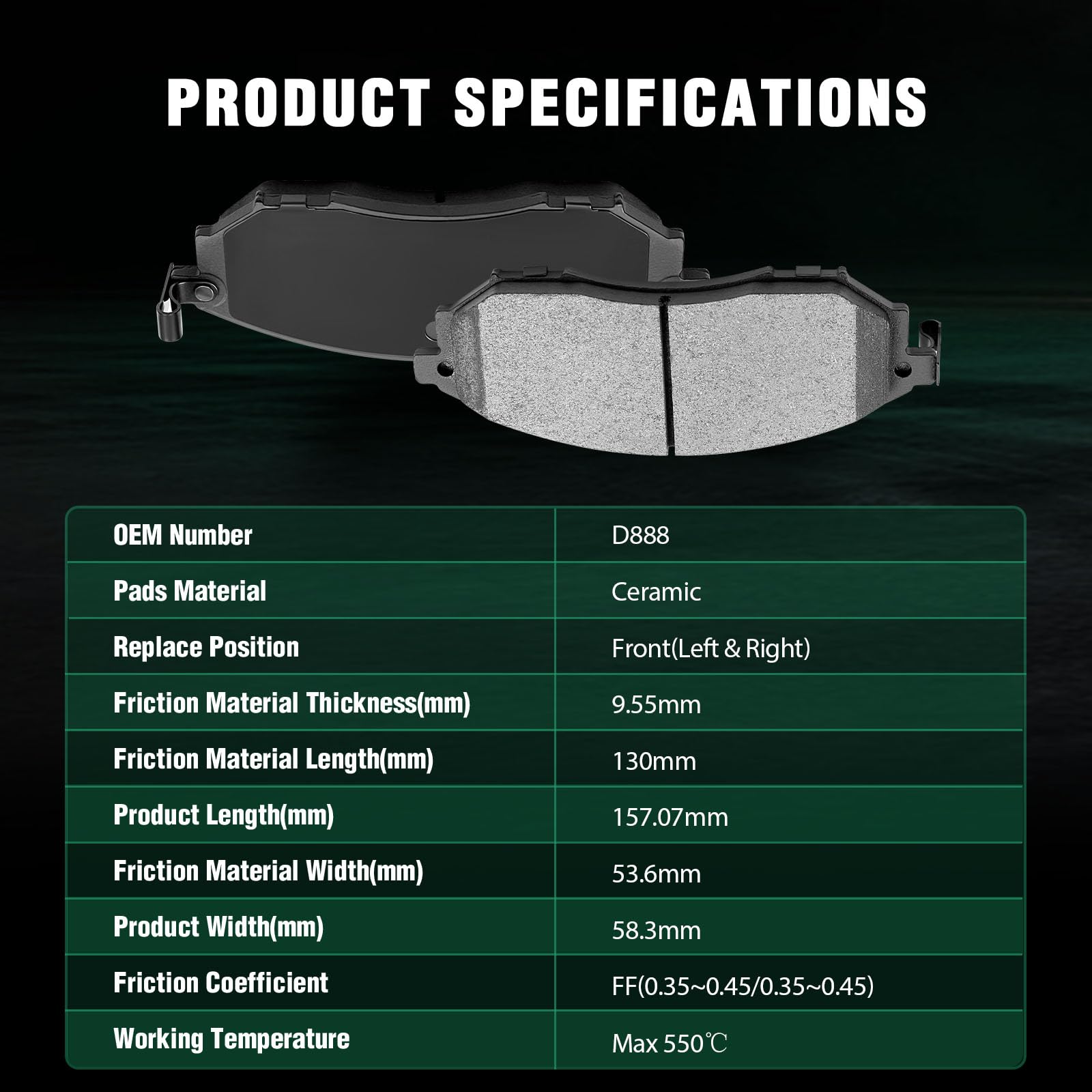 Automuto 4Pcs Front Ceramic Disc Brake Pads Set D888 For Nissan 350Z 2006-2009, 370Z 2009-2018, Murano 2011-2014, Pathfinder 200