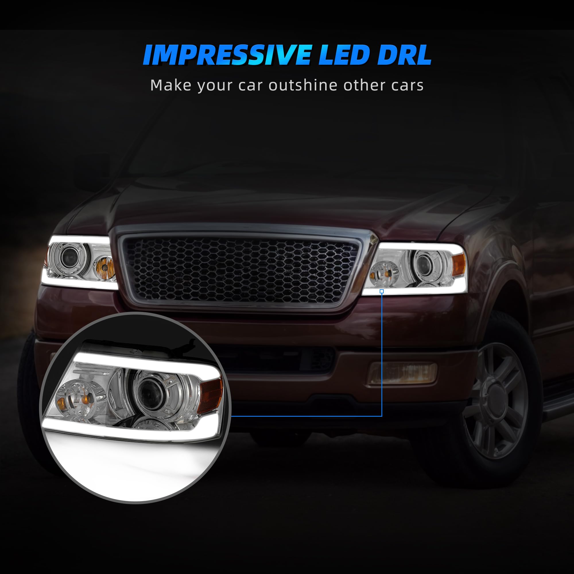 Autosaver88 Led Drl Headlights Assembly Compatible With 2004-2008 04-08 Ford F150 Headlamp Replacement Pair Chrome Housing (Not