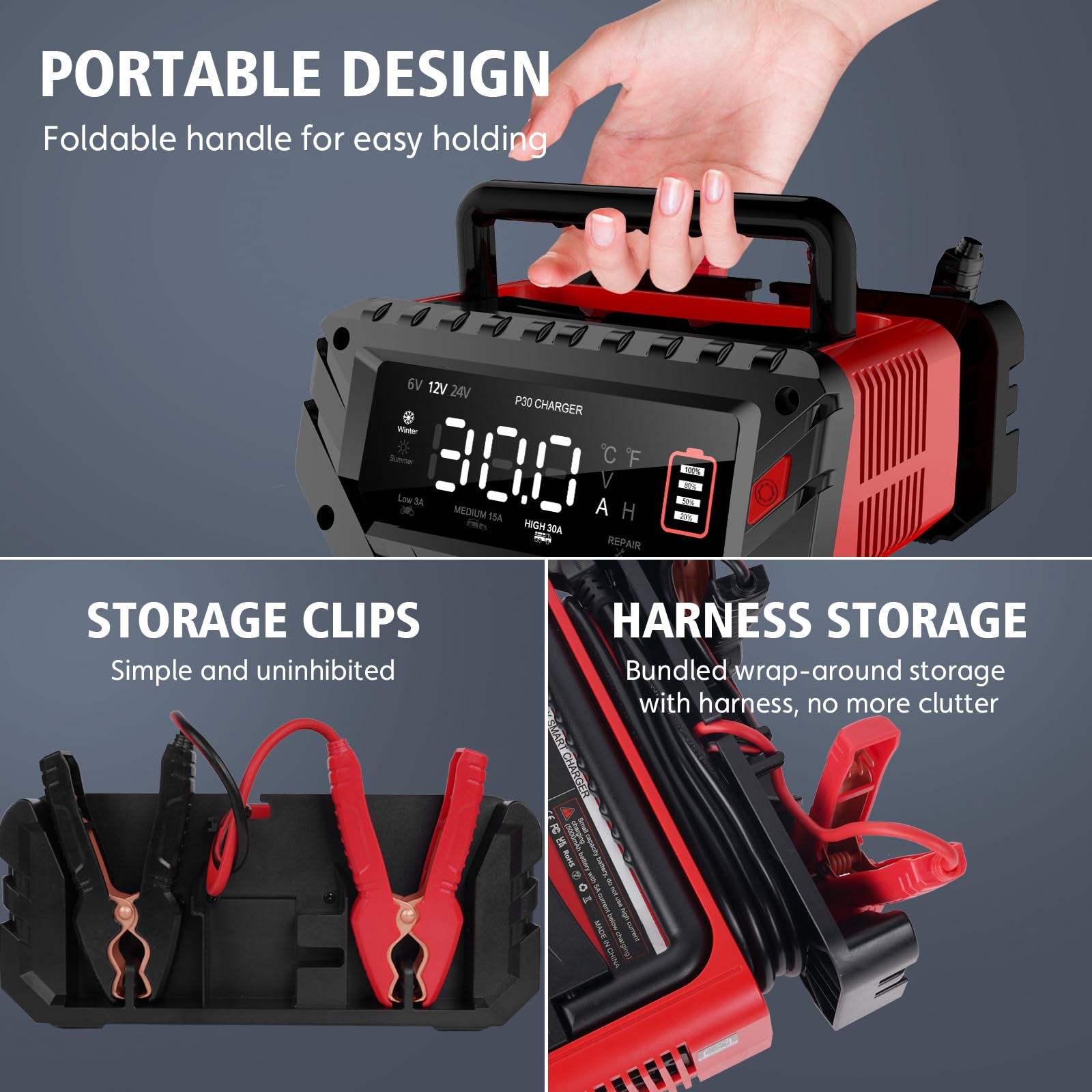 30 Amp Lithium Battery Charger,6V10A/12V30A/24V16A Lifepo4,Lead-Acid(Agm/Gel/Sla..) Smart Car Battery Charger,Battery Maintainer