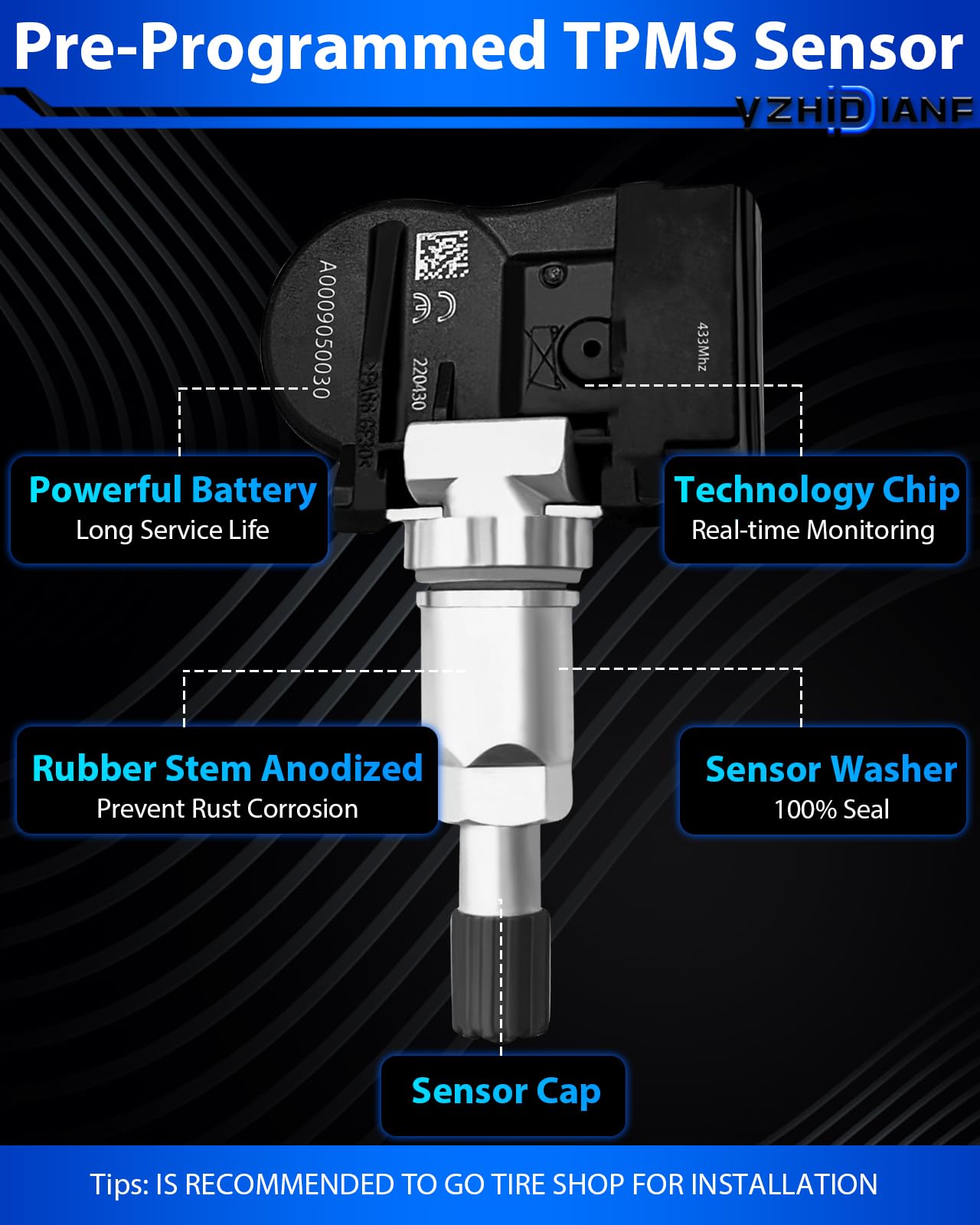 Yzhidianf A0009050030 Pre-Programed Tire Pressure Sensor Fit For:-Benz C300 C350 E300 E350 Ml350 Ml550 R350 S63 Amg Slk300 Sls A