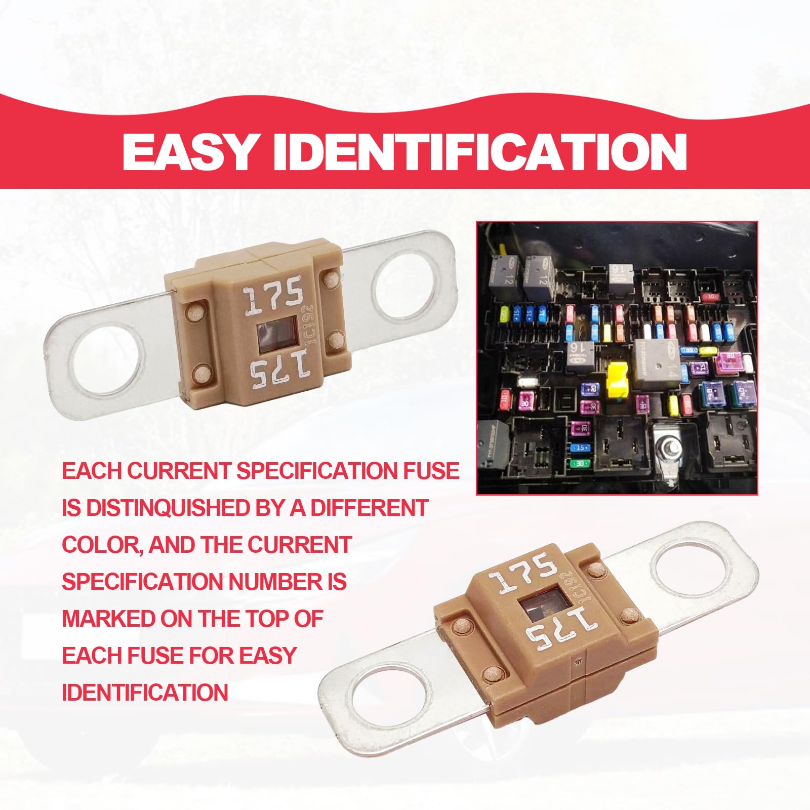 Pack of 3 AMI/Midi Fuse 175 Amp High Current Fuse Bolt-on Fuse, commonly Used in Cars, Trucks, Construction Vehicles, Agricultur