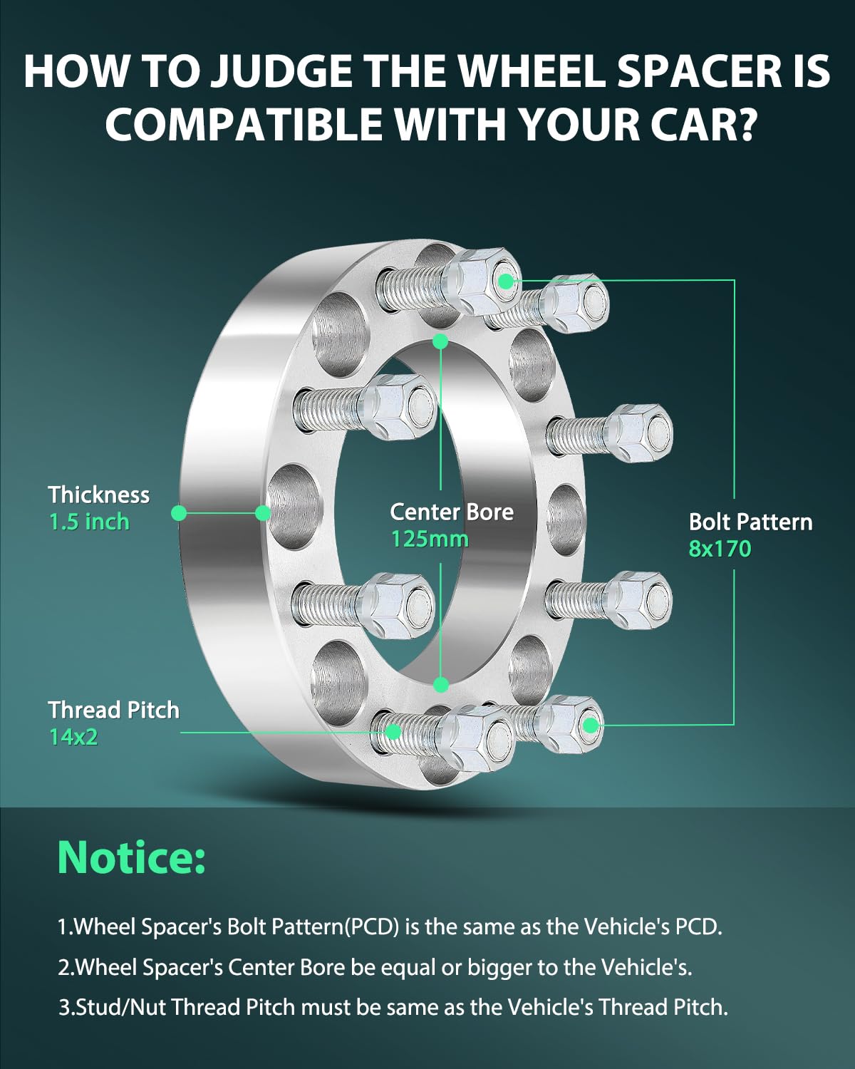 Scitoo 4X 8 Lug 1.5 Inch 8X170Mm Wheel Spacers 8X170 To 8X170 14X2 Studs 125Mm Compatible With For F250 For F350 For Excursion