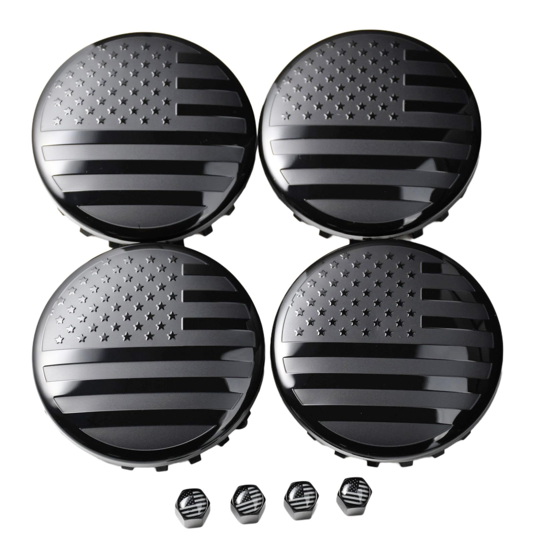 (Set of 4) for Chevrolet 3 1/4 inches=83mm Blackout American USA Flag Wheel Center Caps Covers HubCap fit Most 18''&20''&22'' Ri