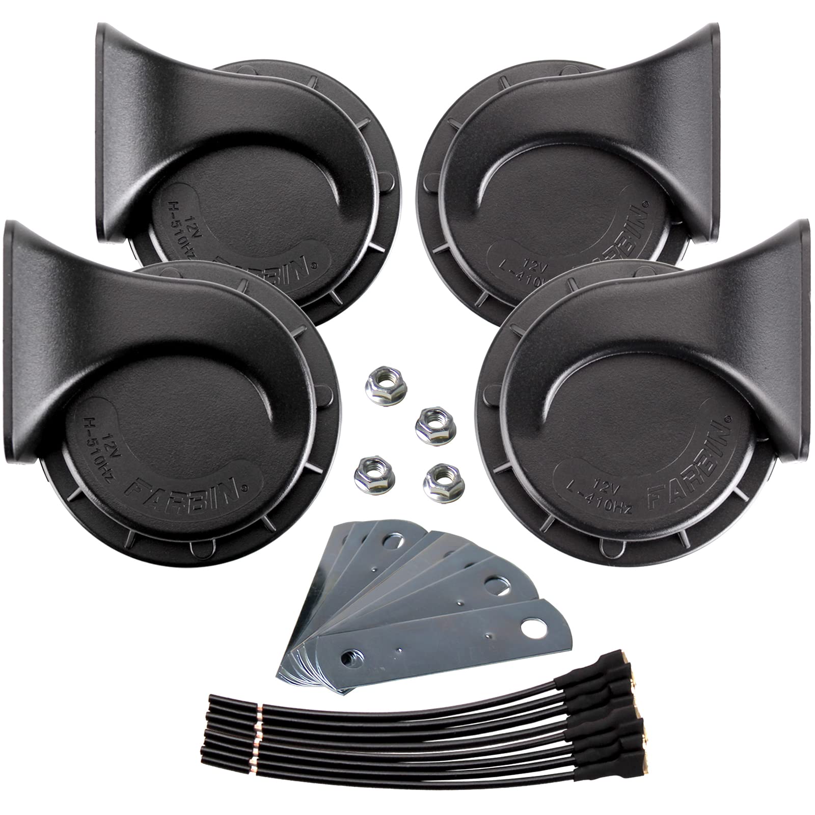 Farbin 4Pcs Loud Train Horn For Truck Car, Super Loud Car Horns 12V Waterproof Auto Horns, Electric 12V High And Low Tone Horn R