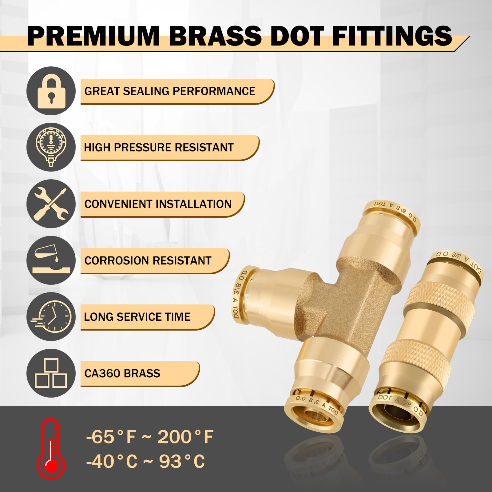 Cheemuii 35 Pcs Brass Dot Air Line Fittings Kit 1/4 3/8 1/2 Dot Quick Connect Air Fittings Straight & Tee Union Push To Connect