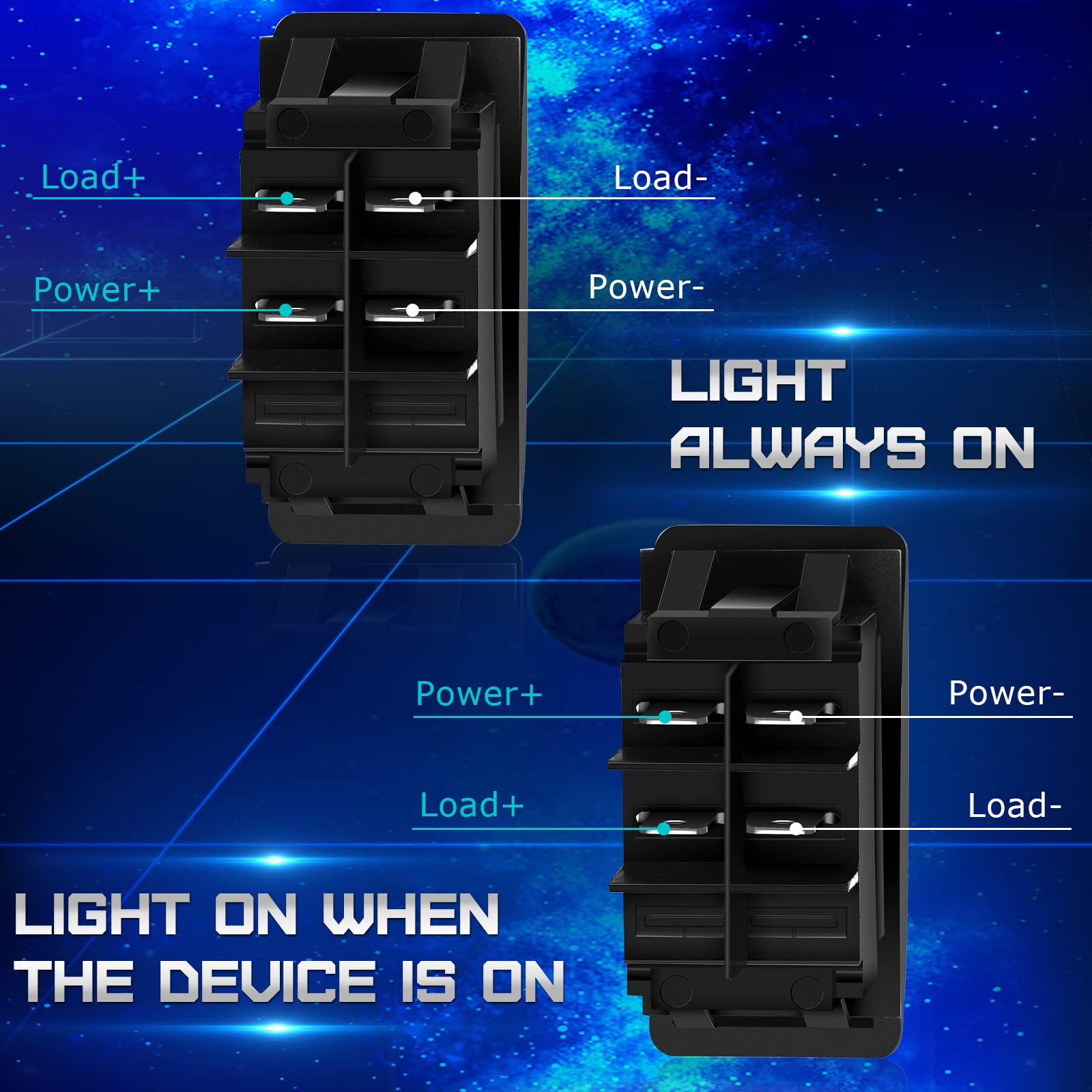 10 Pcs 12V 24V Toggle Switch Spst Dashboard 4 Pin Rocker Switch Blue Lighted Led Boat Switch Marine Switches Waterproof With Night Glow Sticker For Auto Truck Motorcycle Boat Utv Car