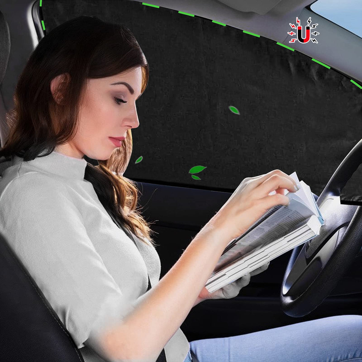 Zatooto Car Window Shades - 2 Pcs Black Silk Side Front Protection Covers - Magnetic Privacy Sun Shades Curtain Keeps Cooler For