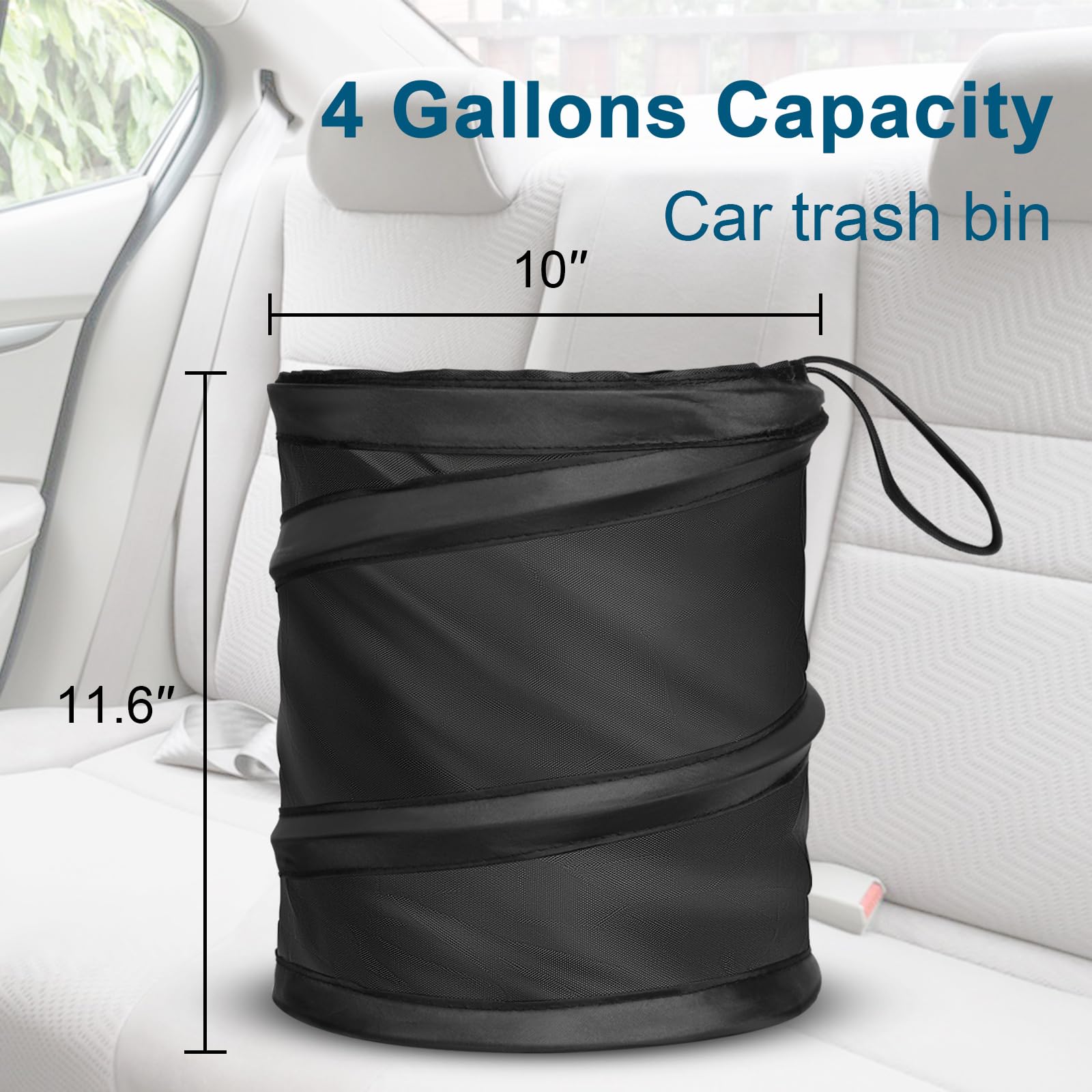 Kincown Car Trash Can, Large-Sized Pop-Up Car Trash Bin, Collapsible Car Garbage Can, Car Trash Bag With Elastic Band Hanging, D