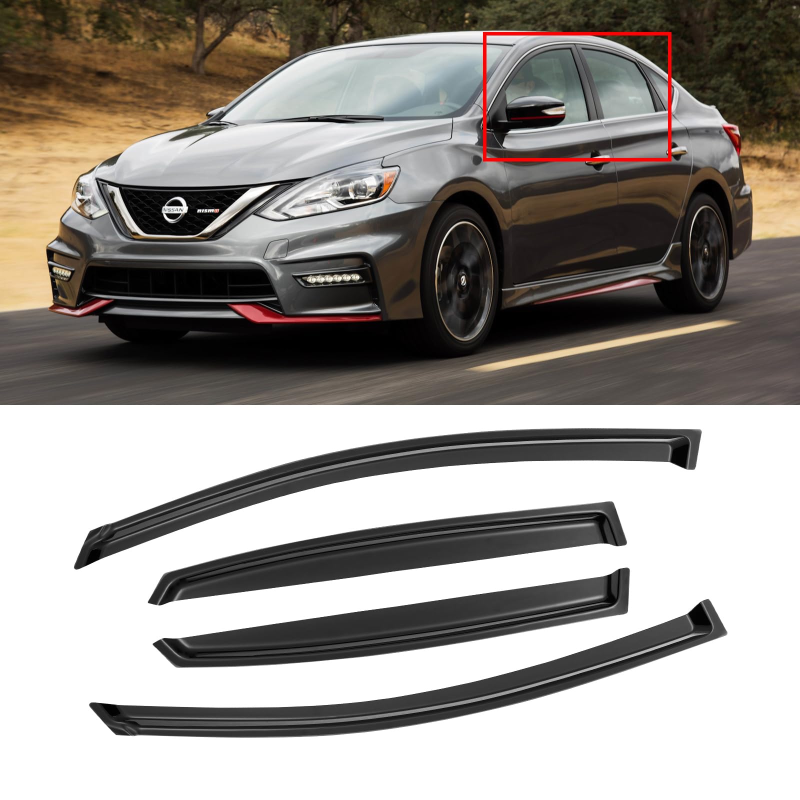 Cmvt Auto Window Visors For 2013-2019 Nissan Sentra, Rain Guards Shields Vent Shade Deflector Dark Smoke 2014 2015 2016 2017 201
