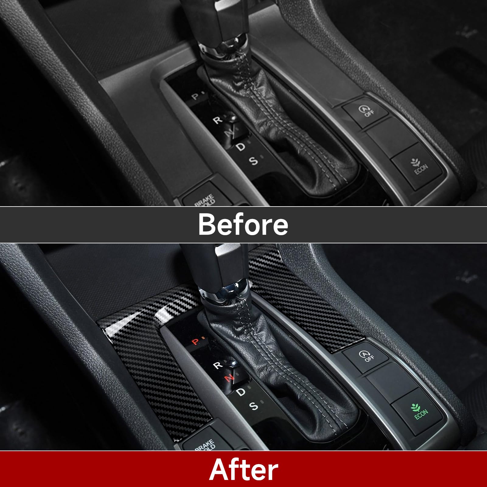 BRMYL Car Gear Shift Panel Decals for 2016 2017 2018 2019 2020 2021 Honda Civic Accessories 10th Gen ABS Carbon Fiber Interior S