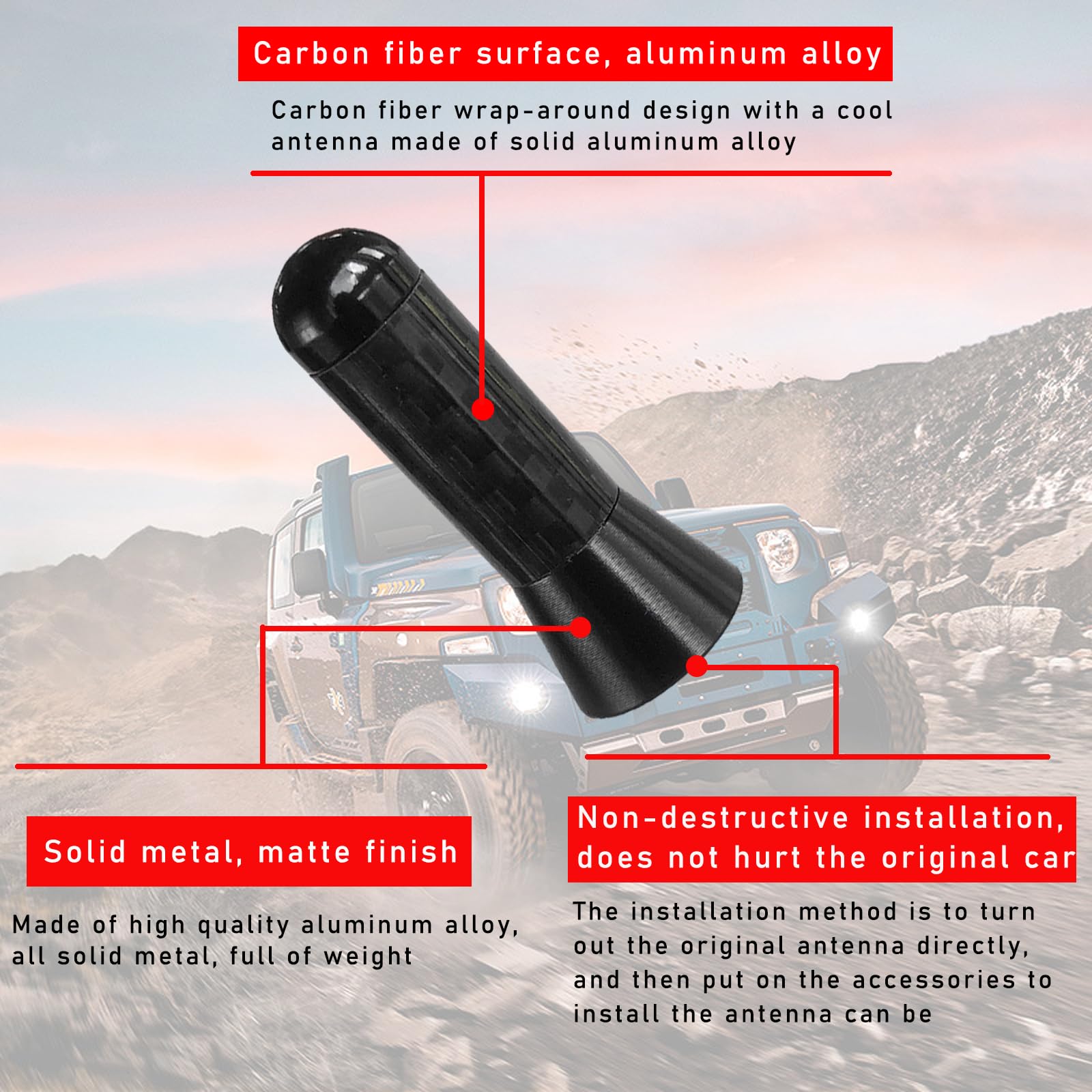 Augeny Car Short Antenna, 1.37'' Carbon Fiber Antenna Replacement With Aluminum Screw, Mini Aerial Auto Stubby Antenna, Universa