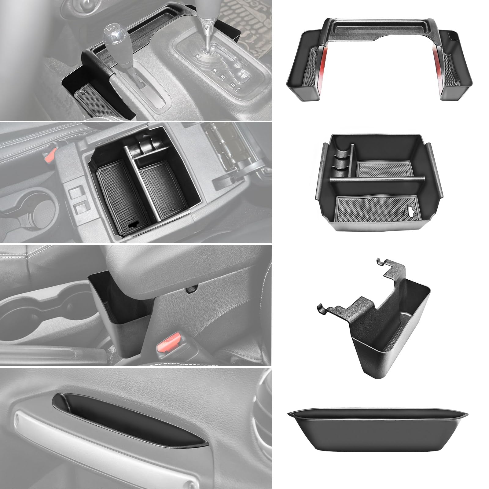 4Pcs Center Console Organizers Accessories Compatible For Jeep Wrangler Jk/Jku 2011-2018 2017 2016 2015 2014 2013 2012 2/4 Door