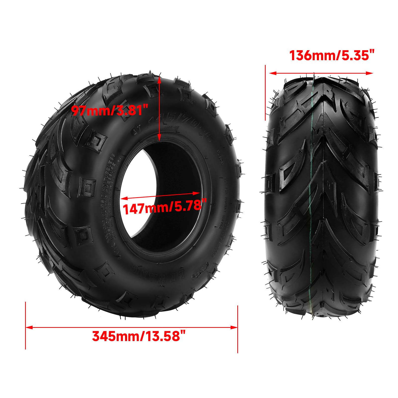 HIAORS 145/70-6 145x70x6 Tire Tubeless for Coleman CC100X CT100u Baja Dirt Bug Doodle Bug DB30 Monster Moto MMB80 MMB105 Motovox