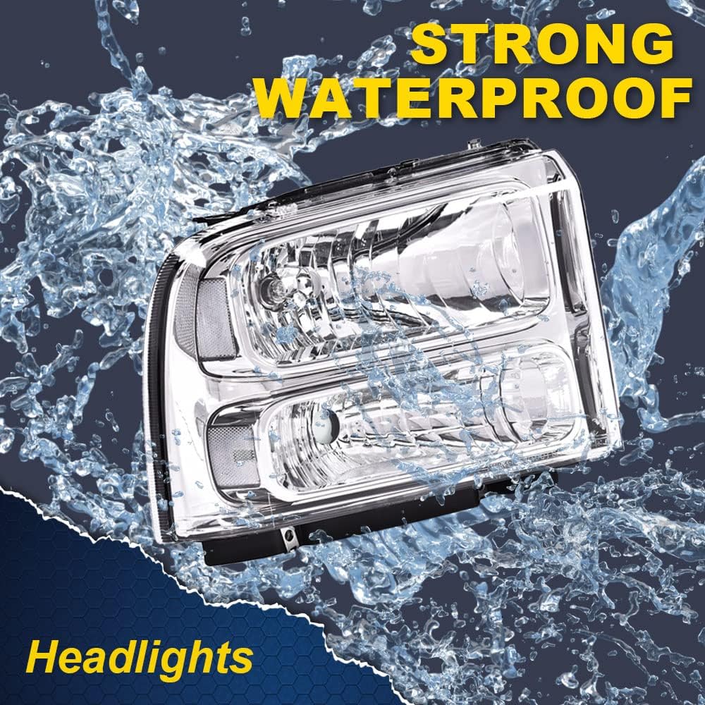G-Plus Headlights Assembly Compatible With 99-04 Ford F250 F350 F450 F550 Super Duty/00-04 Excursion Headlamp,Clear Lens Chrome