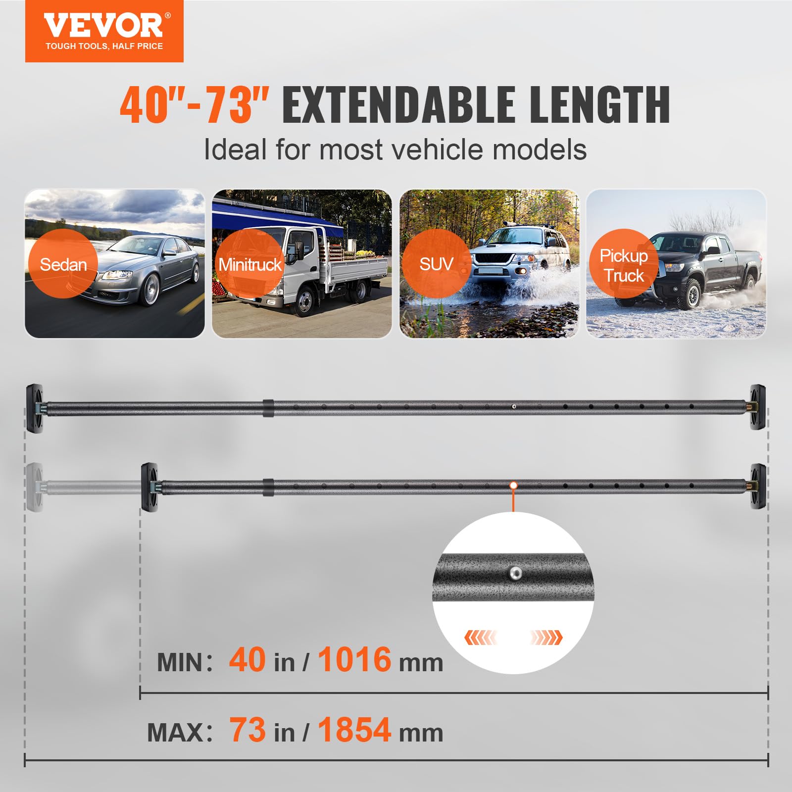 Vevor Cargo Bar, Truck Bed Bar Adjustable From 40' To 73', Heavy-Duty Steel Cargo Stabilizer Bar With 220 Lbs Capacity, Truck Load Bar Stop Sliding For Pickup Truck Bed, Suv, Minitruck