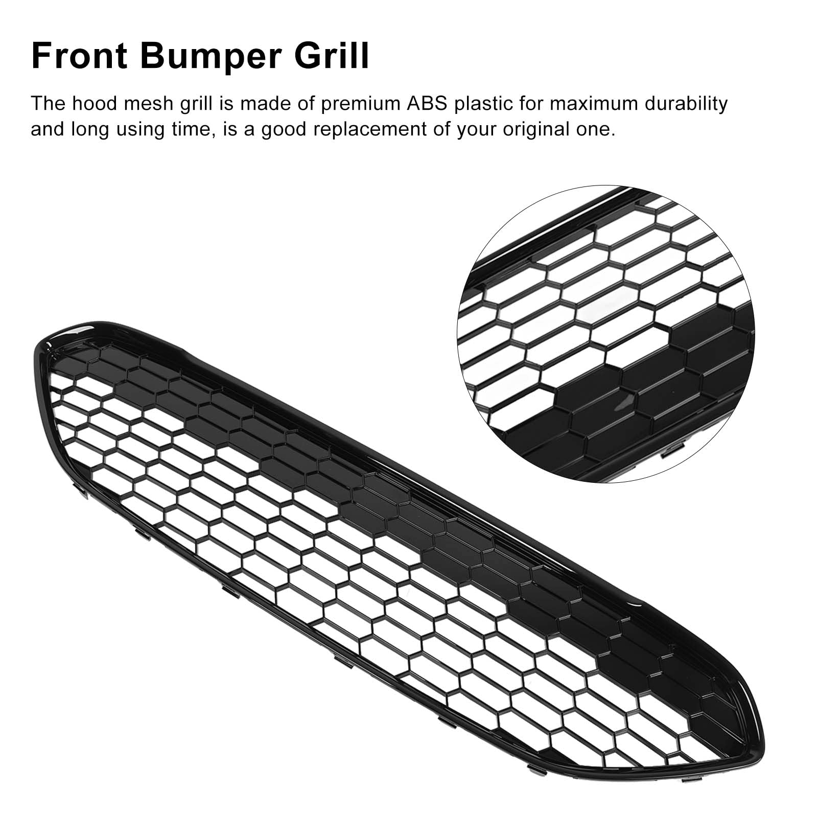 Aramox Front Bumper Grille, 1778260 Front Bumper Upper Grill Cover Glossy Black Protection Replacement For Ford Fiesta 2013?2017