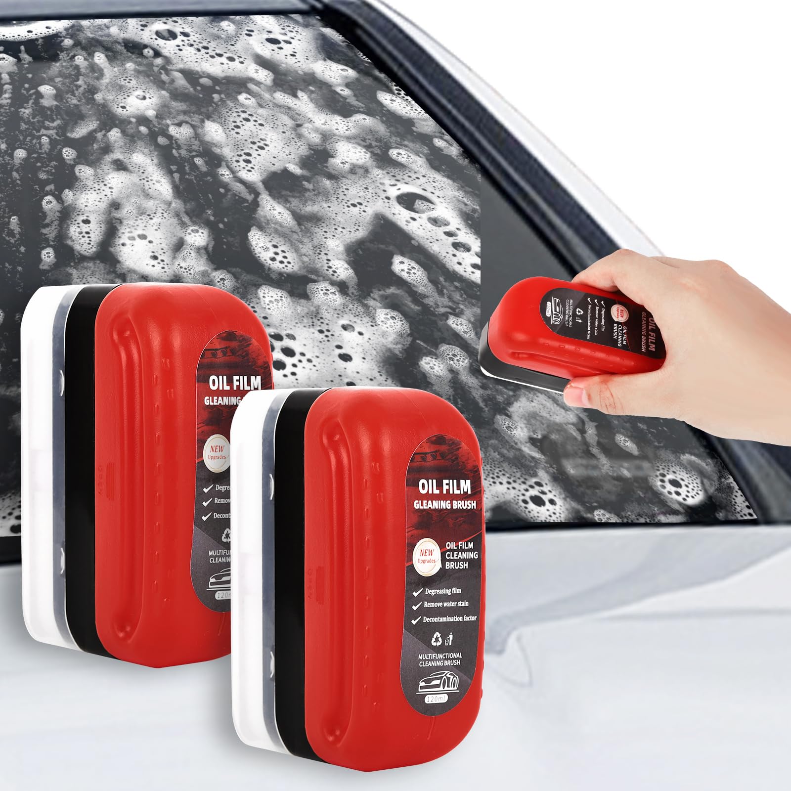 2-Pack Automotive Oil Film Cleaning Brush for Car Windows - Glass Cleaning Board, Anti-Fog Rain Glass Cleaner, Interior & Exteri