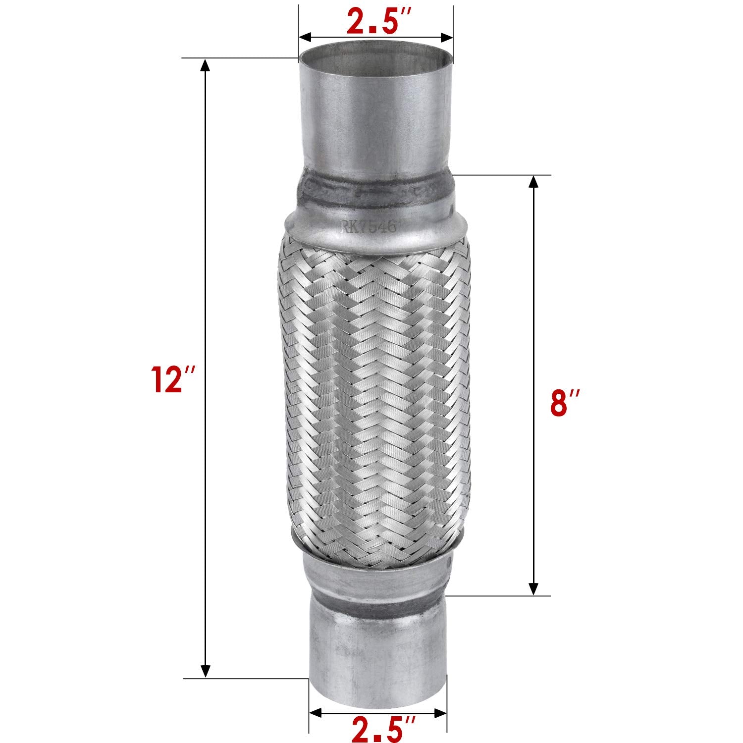 2.5 Inch Exhaust Flex Pipe - Rp Remarkable Power, 2.5 Id X 12 Length Flexible Pipe, Stainless Steel Double Braid Heavy Duty Universal Muffler Tube Rk7546 Automobile Replacement Part