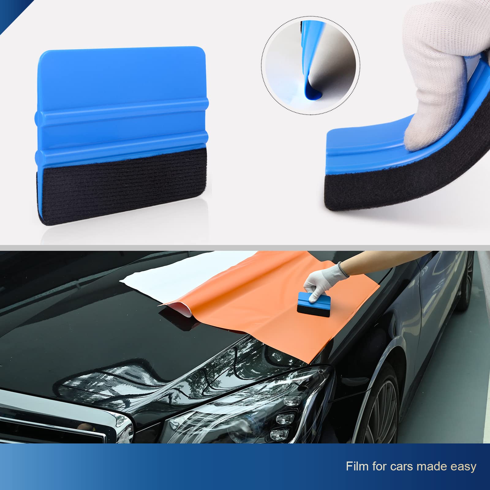 Ehdis 10Pcs Vinyl Squeegee Felt Edge Squeegee Wallpaper Smoothing Tool Window Tint Squeegee 4 Inch Car Vinyl Scraper Decal Applicator Window Tint Tool With Black Fabric Felt Edge-Blue
