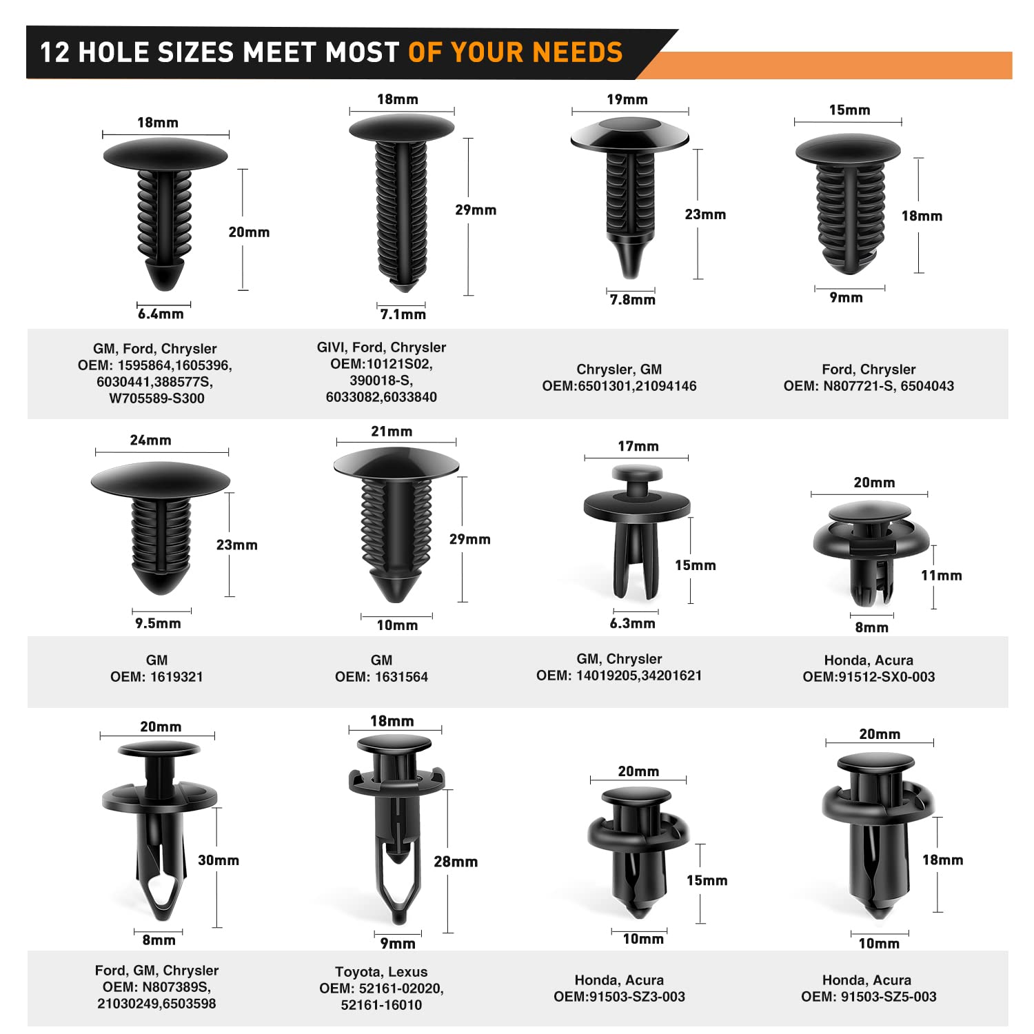 Gooacc 700Pcs Car Push Retainer Clips Auto Fasteners Assortment 30 Sizes Nylon Bumper Fender Rivets With 10 Cable Ties Fasteners