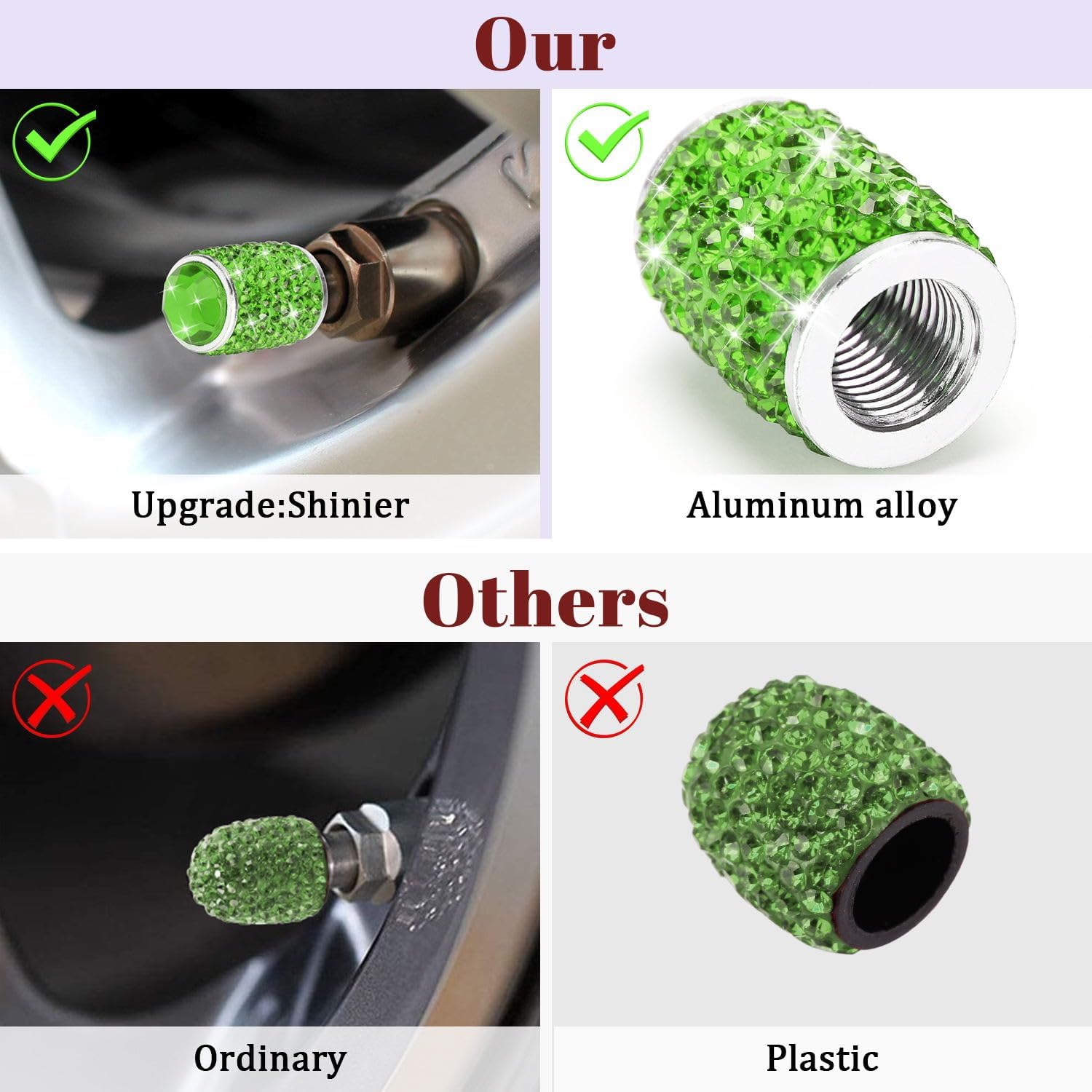 Tobequeen 4 Pcs Crystal Rhinestone Car Tire Valve Stem Caps, Bling Wheel Valve, Attractive Dustproof Accessories, Universal For