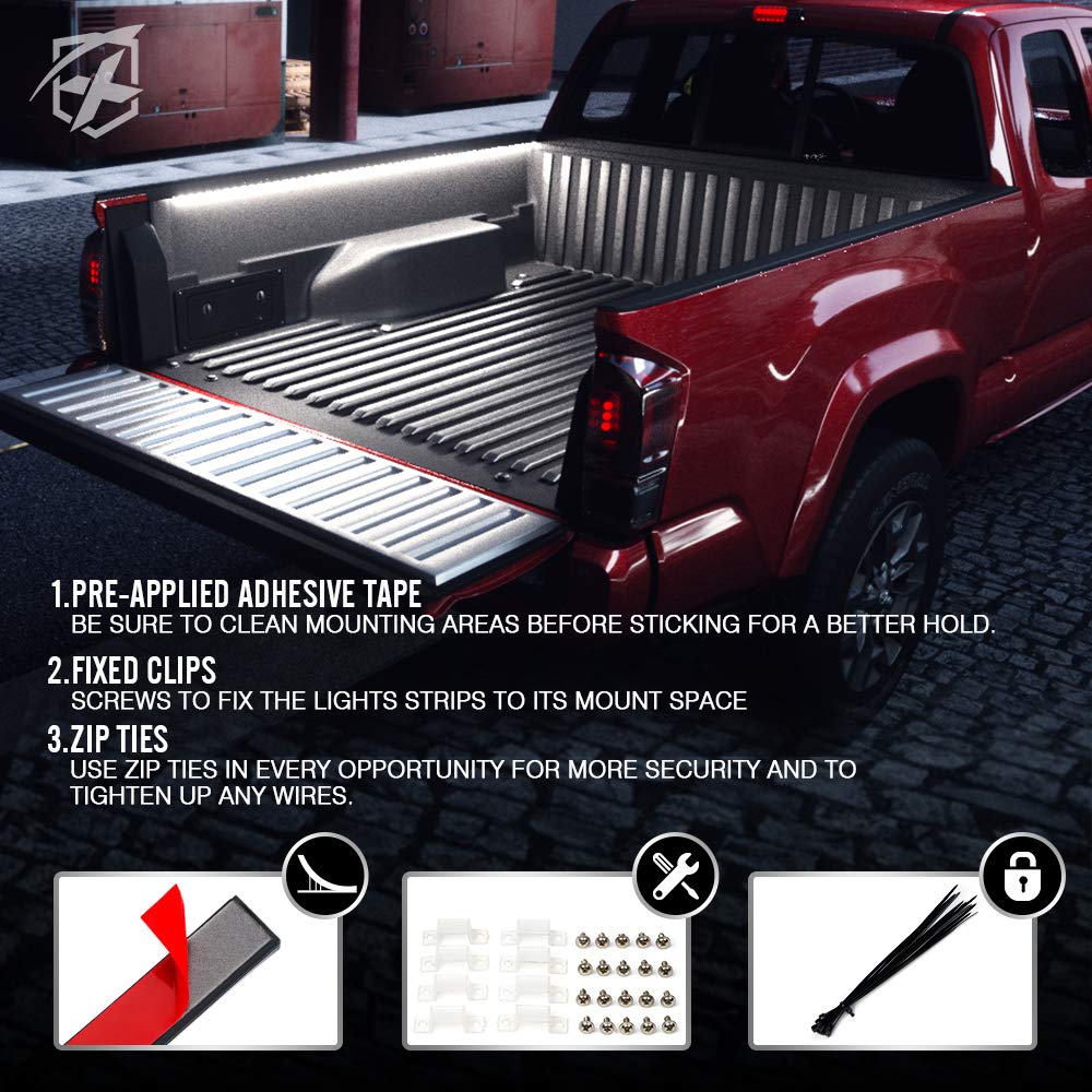 Xprite 60' Inch White LED Truck Bed Lights Strip Kit, Decoration Lighting Bar for Cargo Pickup Trucks Tonneau Cover Van SUV RV Boat, with On/Off Switch - 2PCS