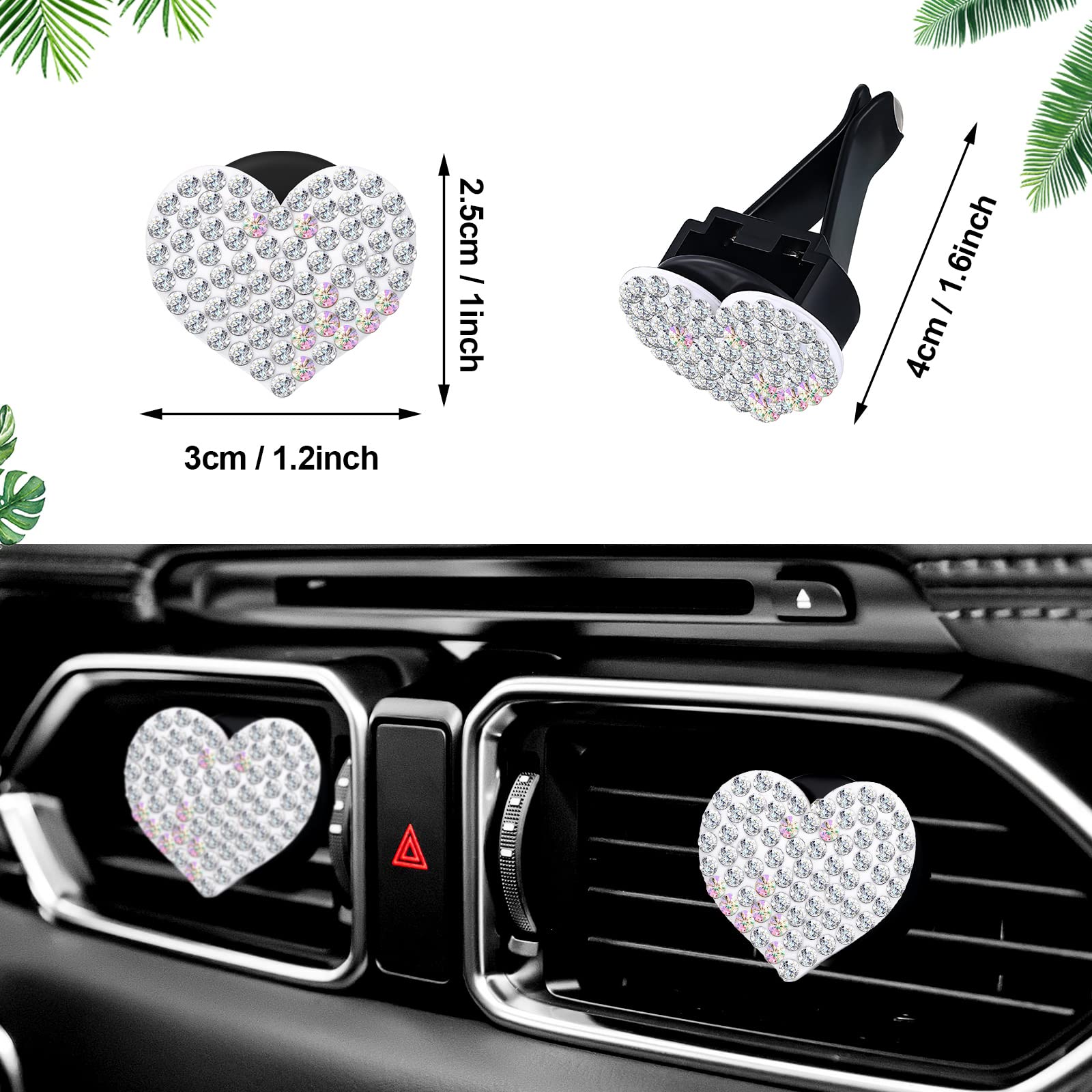 Frienda 8 Pcs Bling Car Air Vent Clips Crystal Rhinestone Air Conditioning Outlet Clip Cute Diamond Interior Car Accessories For