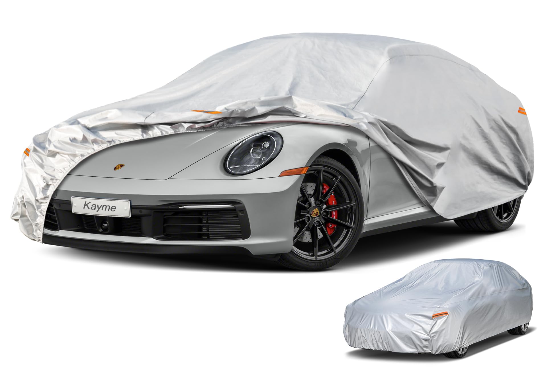 Kayme 6 Layers Car Cover Waterproof All Weather For Automobiles, Outdoor Full Cover Rain Sun Uv Protection, Universal Fit For Po