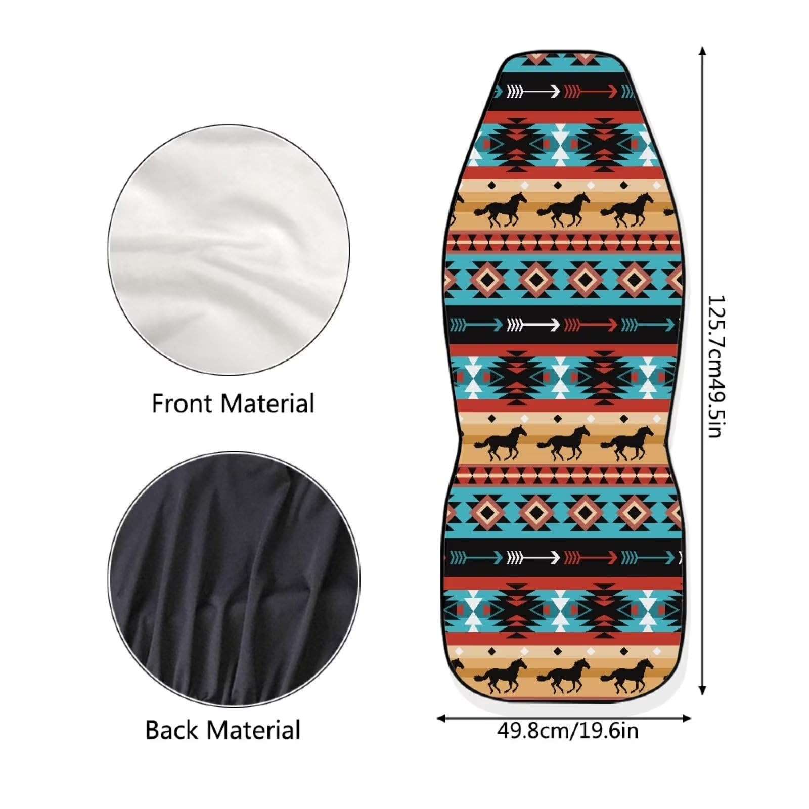 Salabomia Western Horse Car Seat Cover for Women, Aztec Universal Fit 2 Piece Stretchy Breathable Bucket Vehicles Seat Cover Fro