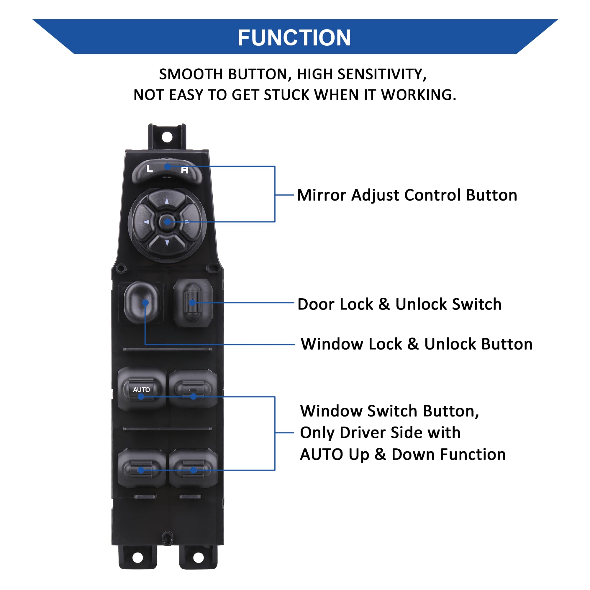 Master Power Window Switch And Bezel 56049805Ab, Compatible With 2002-2009 Dodge Ram 1500 2500 3500, 2001-2004 Dodge Dakota, 01-