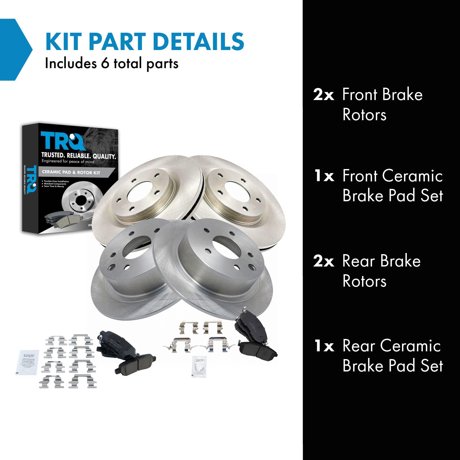 Trq Front And Rear Brake Pad & Rotor Kit Brake Pads Brake Rotor Ceramic Compatible With 2011-2017 Nissan Juke 2017-2019 Sentra