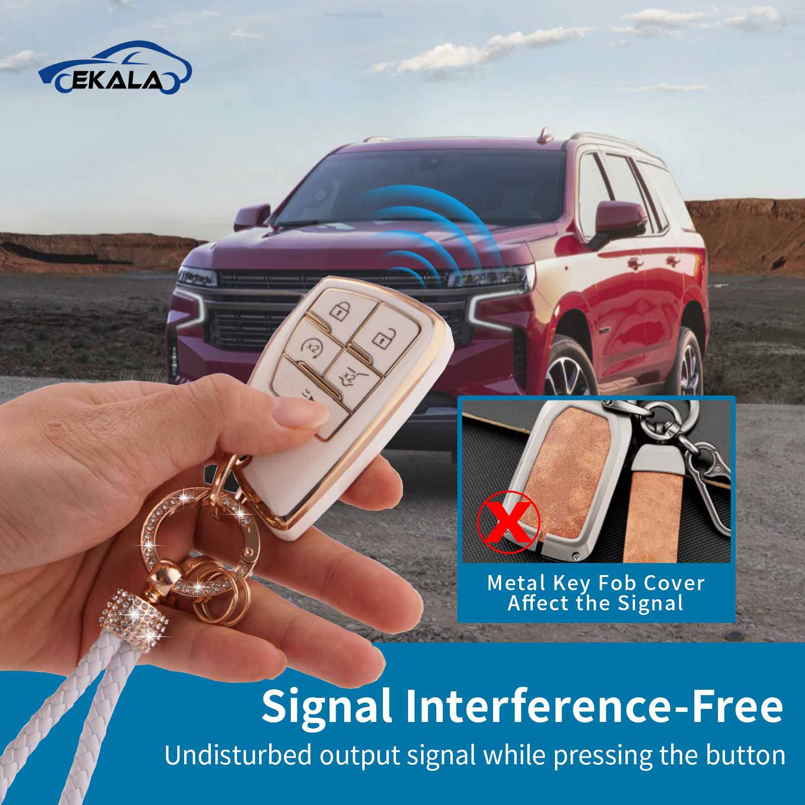 Ekala For Gmc Key Fob Cover With Key Fob Keychain, 5 Buttons Soft Tpu Key Shell Case Compatible With 2021 2022 2023 Gmc Sierra 1500 Chevy Silverado 1500 2500Hd 3500Hd (Bck-5D)