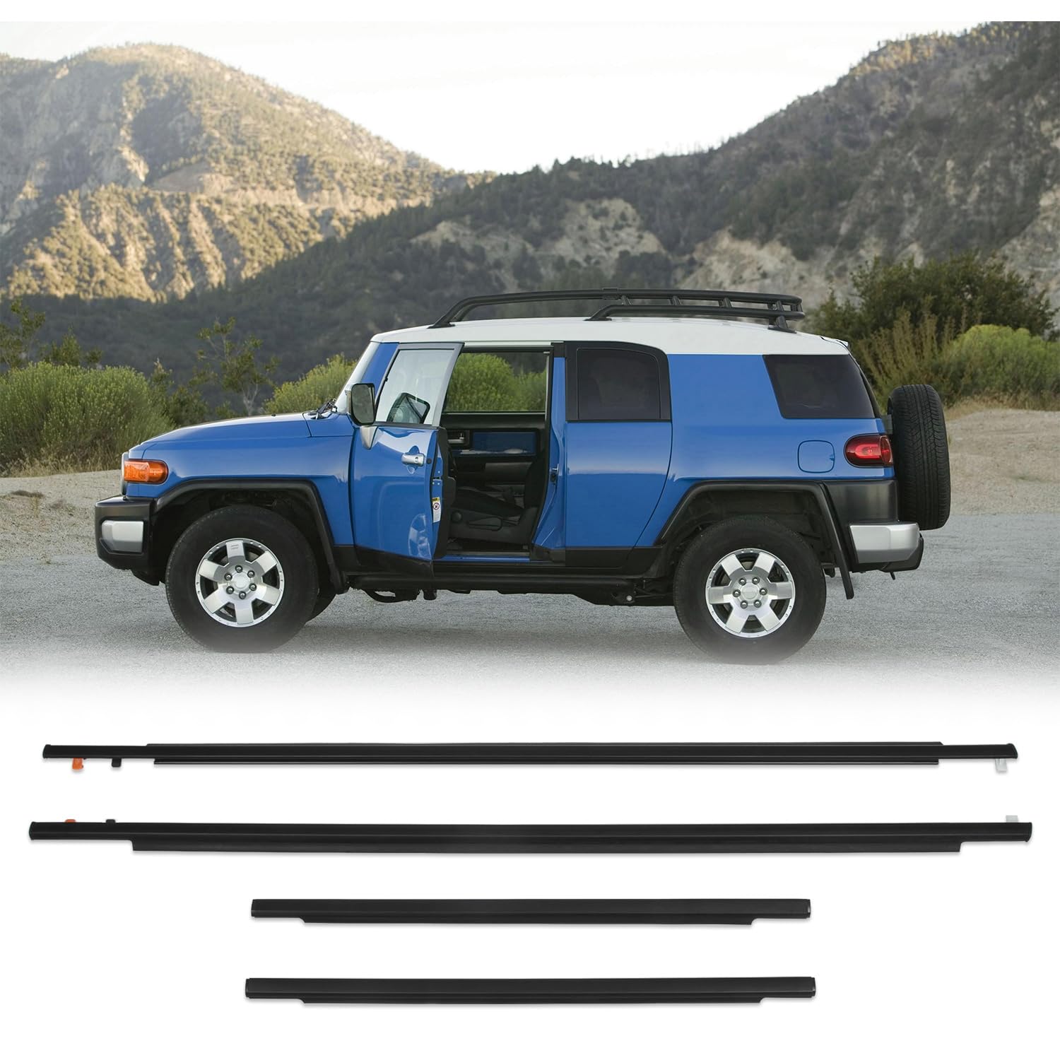 RANSOTO 4PCS Door Window Moulding Trim Front Rear Seal Belt Compatible with Toyota FJ Cruiser 2007-2014 Replaces 68164-35041 681