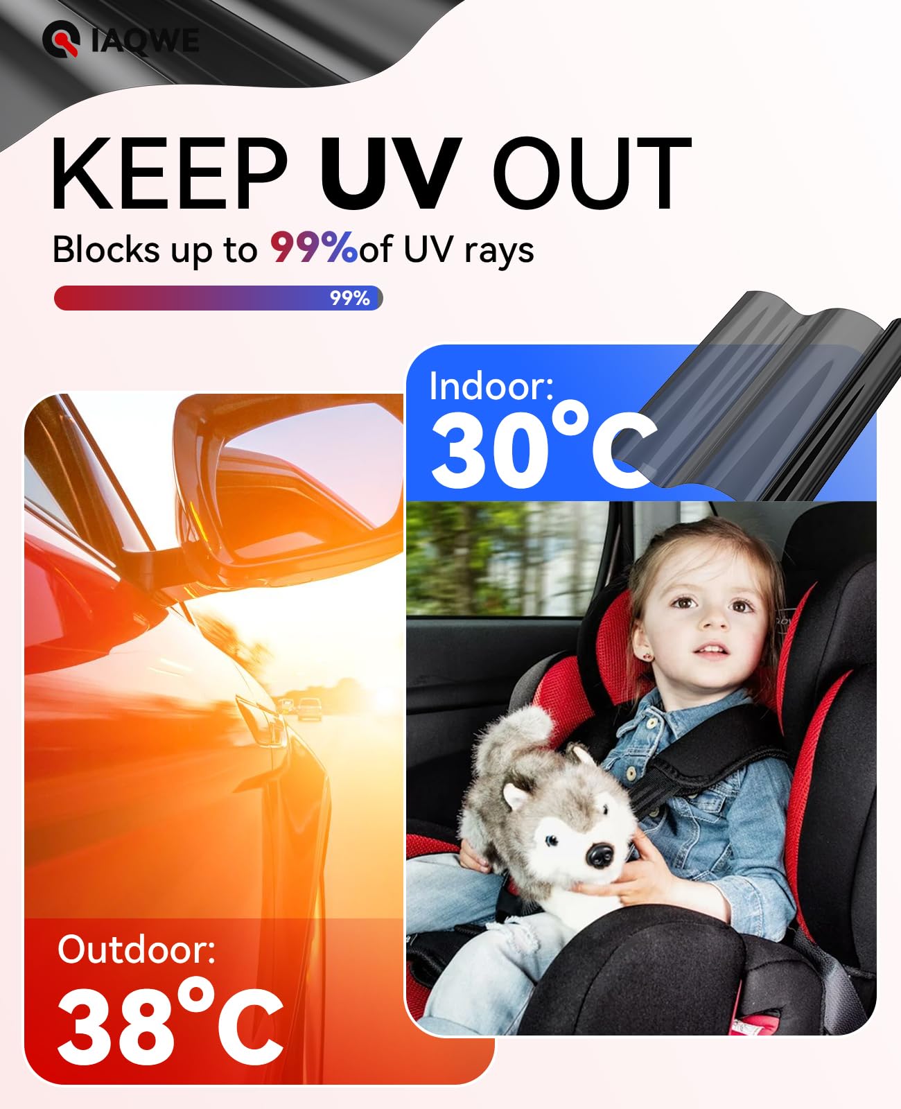 Car Window Tint 30'' in x 15'Ft with 5% VLT, Nano Ceramic Window Tint Film for Car, UV&IR Protection Heat Insulation Anti-Explos