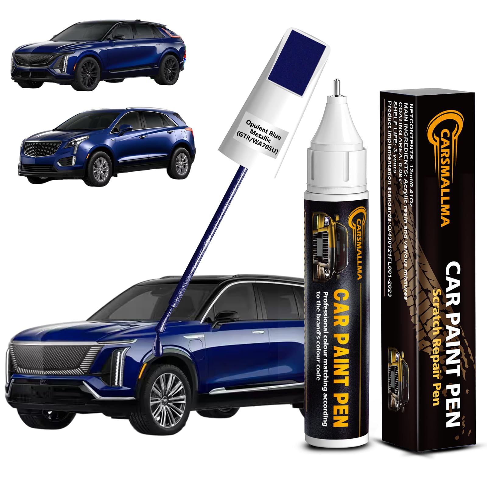 carsmallma Opulent Blue Metallic(GTR/WA705U) Car Touch Up Paint for Cadillac, Color Accurate Car Paint Scratch Repair Pen Kit Qu
