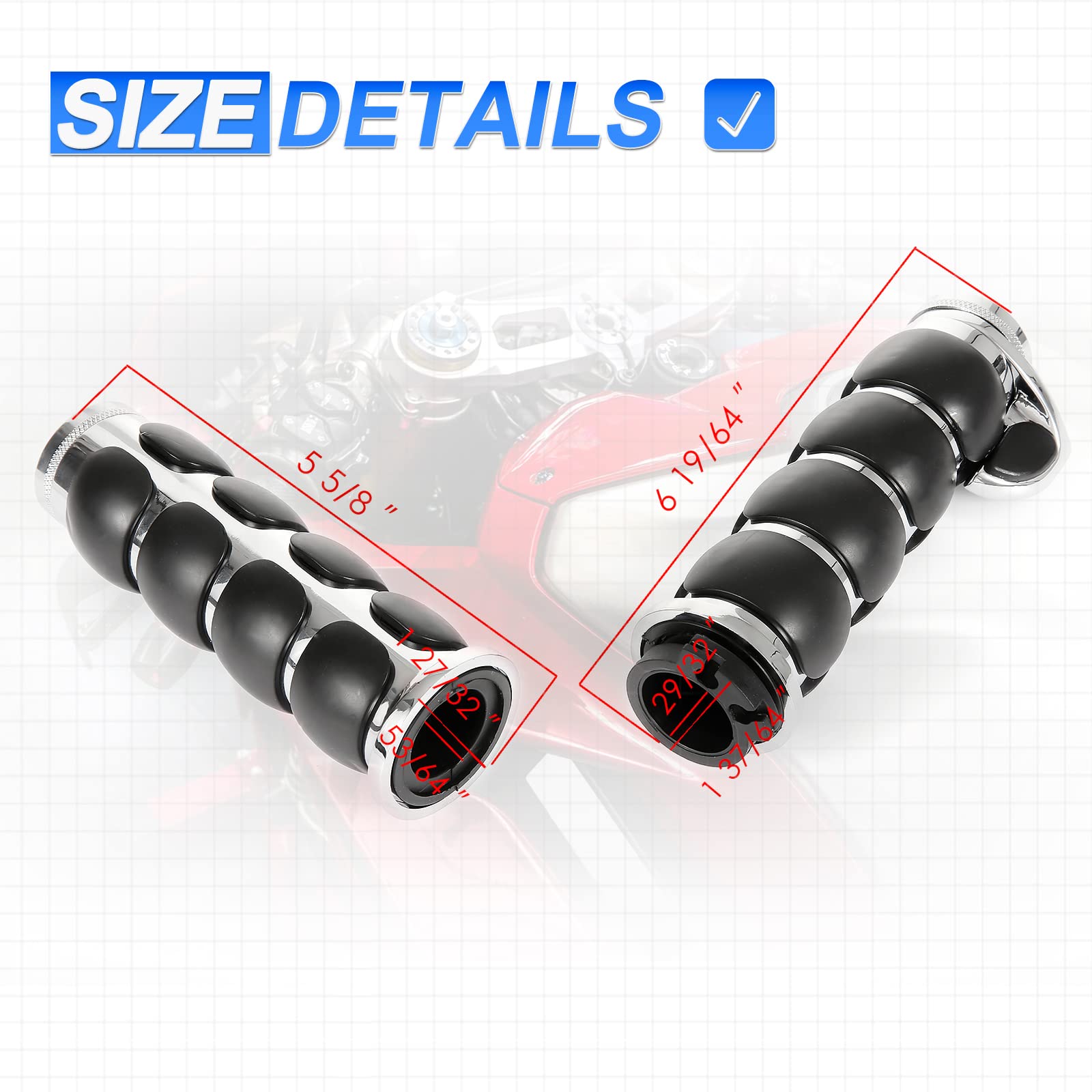 Oxmart Motorcycle Handle Grips Universal 1'' Chrome Hand Grips With Anti-Slip Rubber Design And Throttle Assist Fit For Harley Yamaha Suzuki Honda Kawasaki