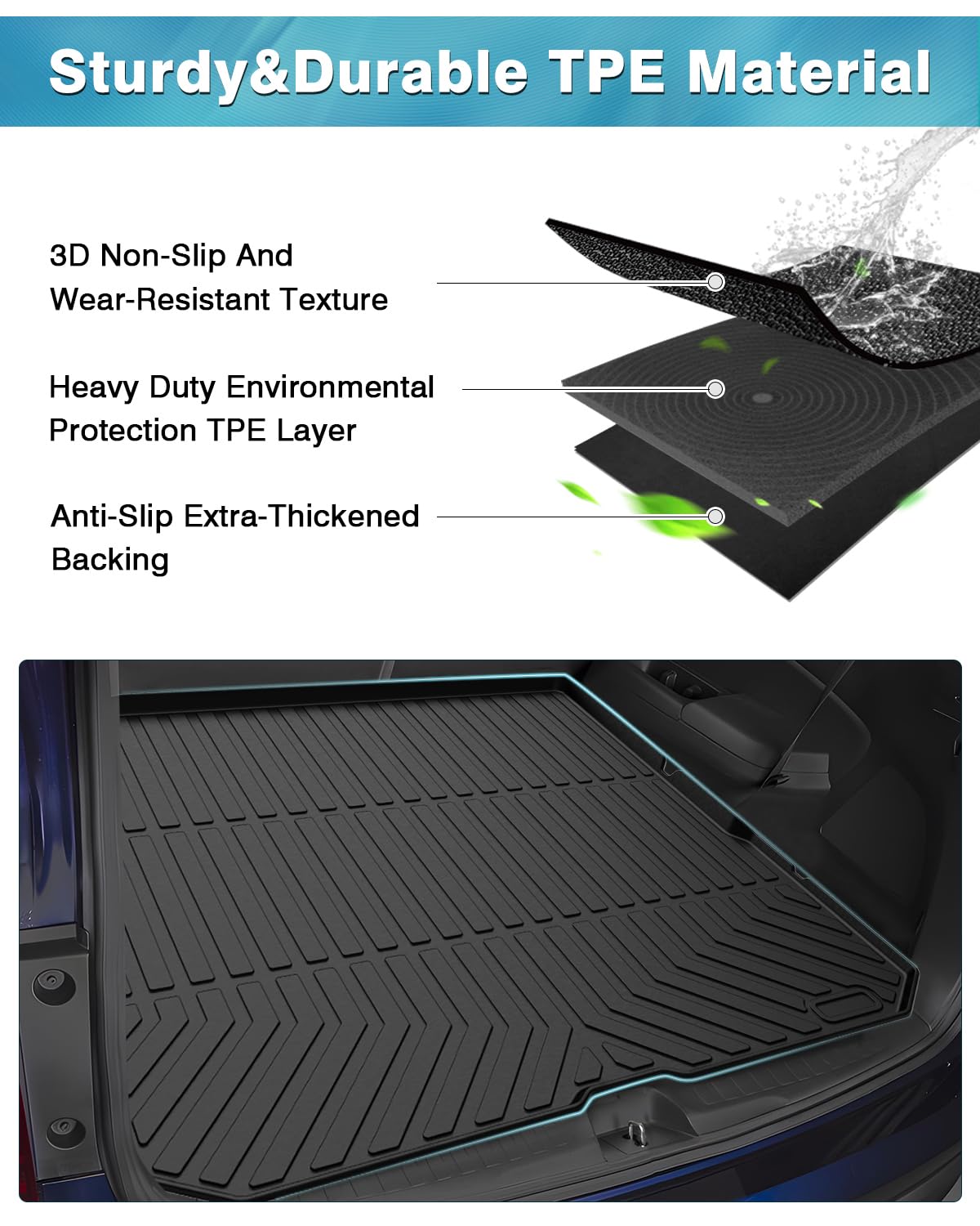 Powerty Trunk Mat For 2016-2021 2022 Honda Pilot Accessories Cargo Mats Tpe All Weather Cargo Liner Back Seat Cover Heavy-Duty T