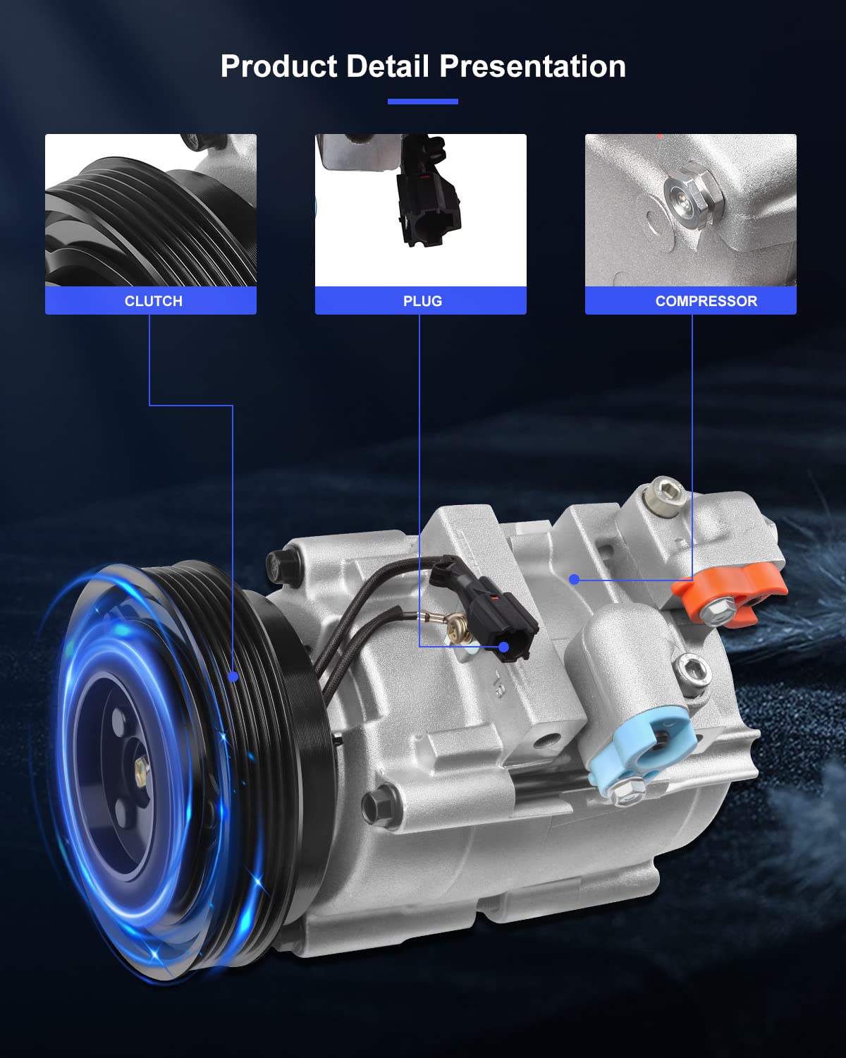 Eccpp Ac Compressor 2001-2006 Fit For Hyundai Santa Fe 2.7L Ac Compressor With Clutch