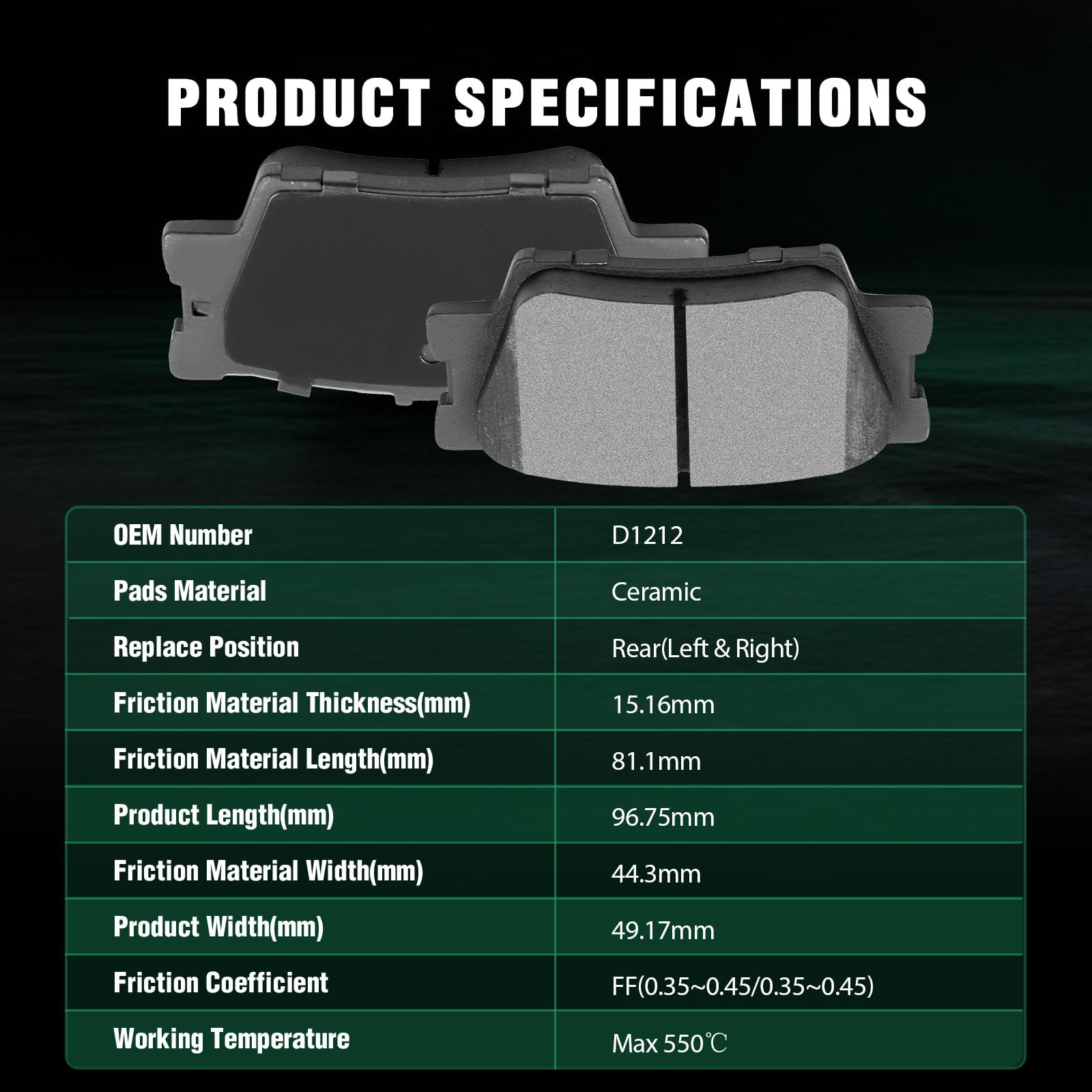 Automuto 4Pcs Rear Ceramic Disc Brake Pads Set D1212 For Lexus Es300H Es350 Hs250H For Pontiac Vibe For Toyota Avalon For Camry