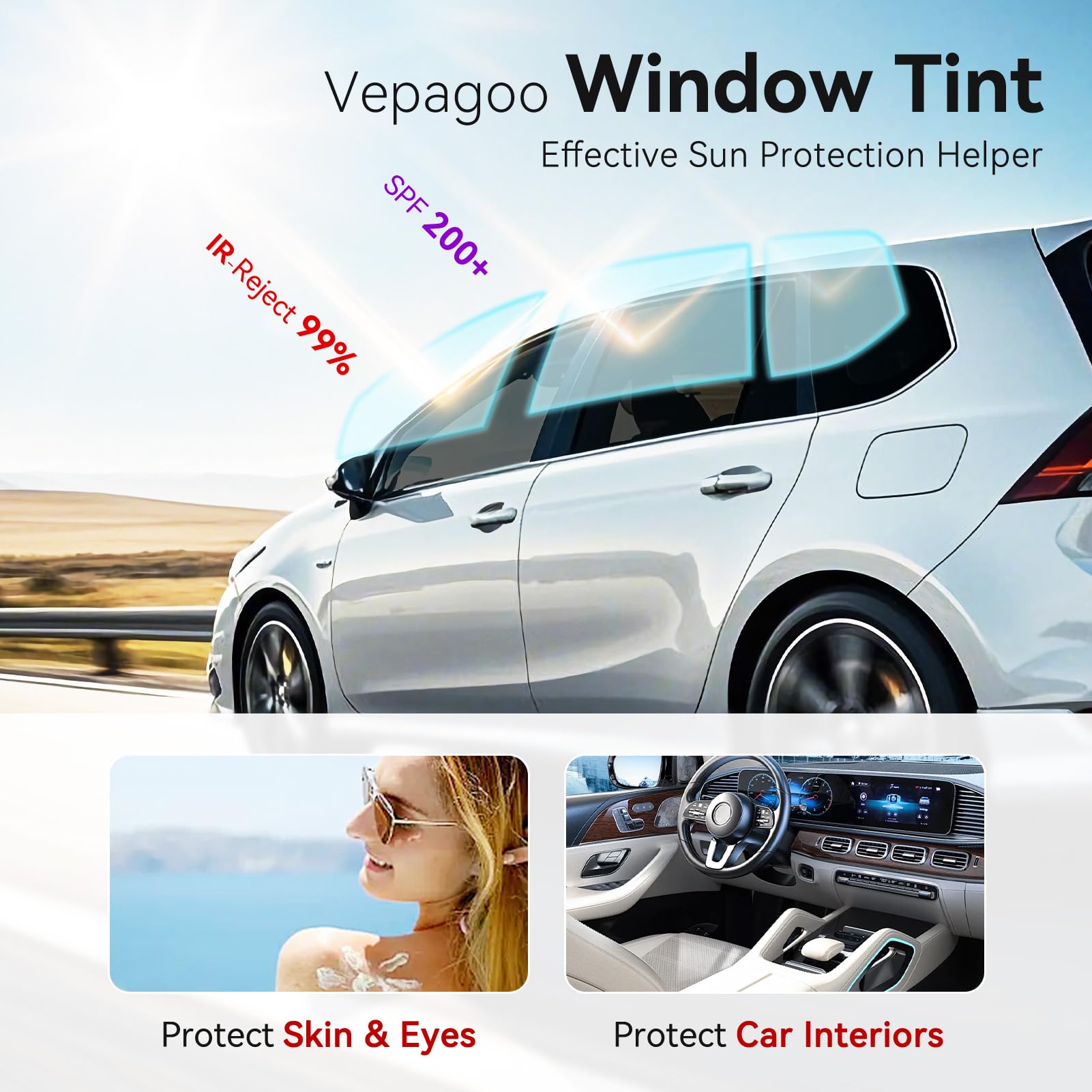 Vepagoo 3% VLT Car Window Tint, (20 x 6.6FT) Blackout for Side Windows, Ultimate Privacy and Heat Rejection, Blocks UV & IR Ra