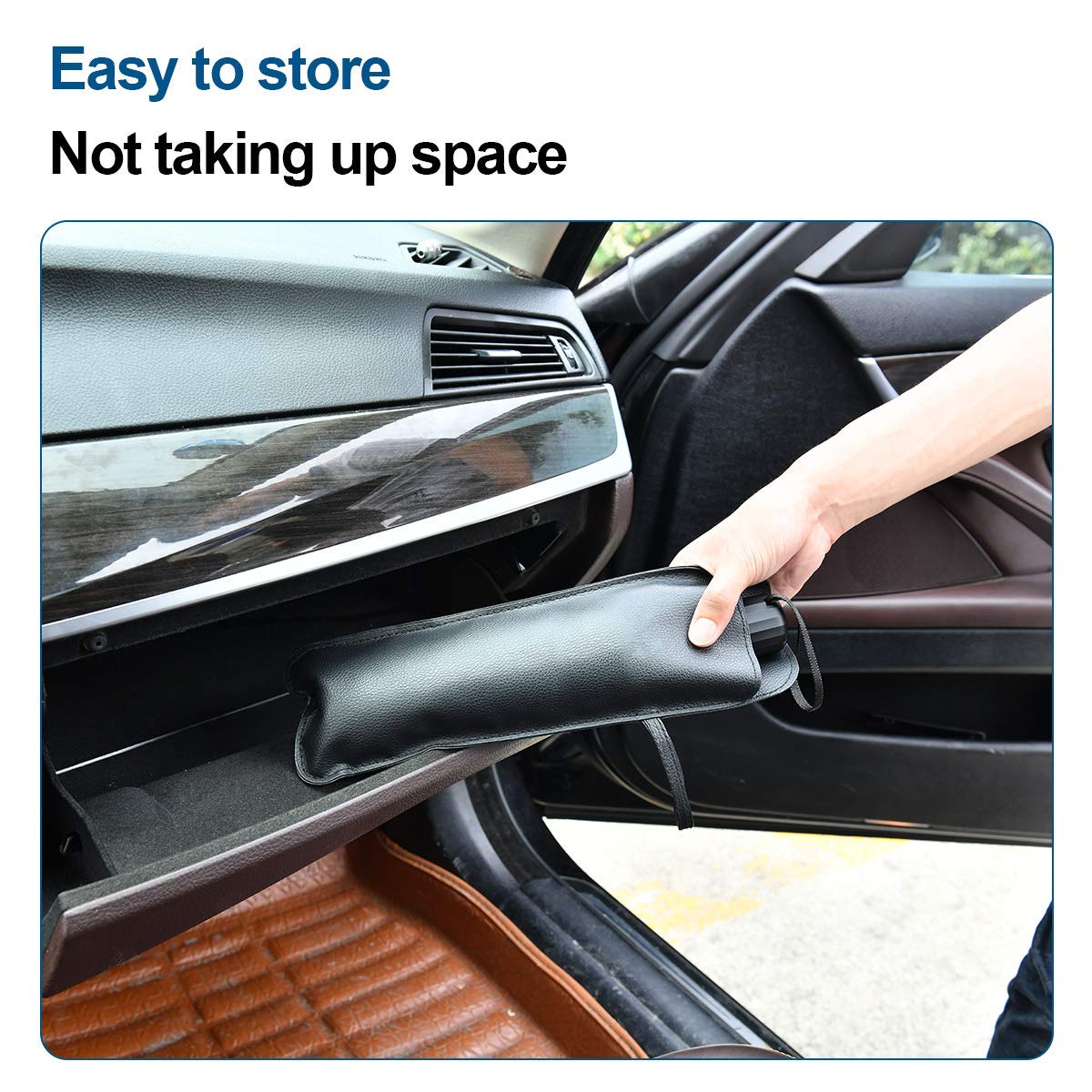 helloleiboo Car Windshield Sun Shade - Foldable UV Heat Reflector, Black, 53x31 inches, Umbrella Style Protector for Vehicles