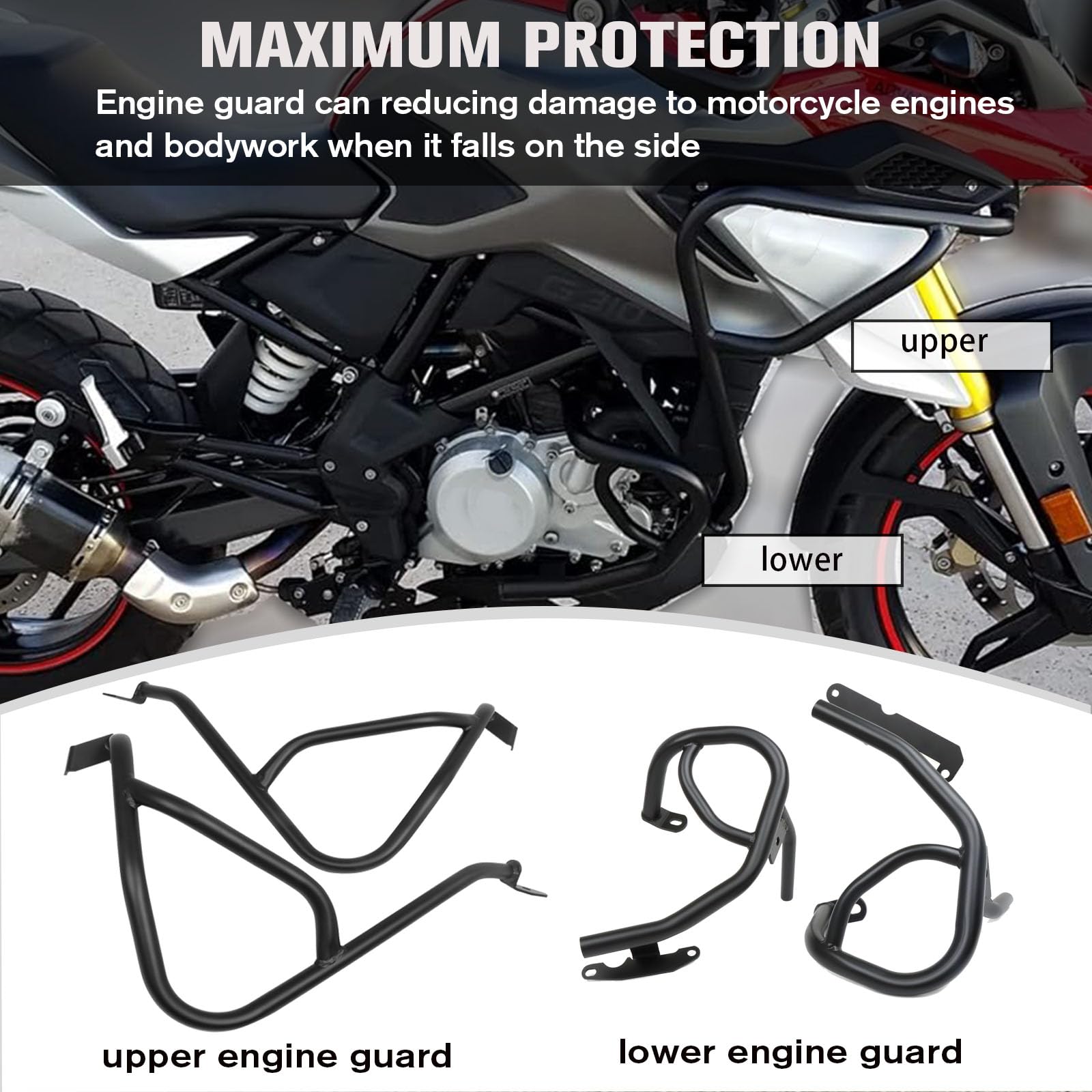 Chifun Engine Guard Black Steel Lower Highway Crash Bars Replacement For Bmw G310Gs G310R G310 Gs R 2017-2021 Motorcycle Frame Protection Bars (Black)