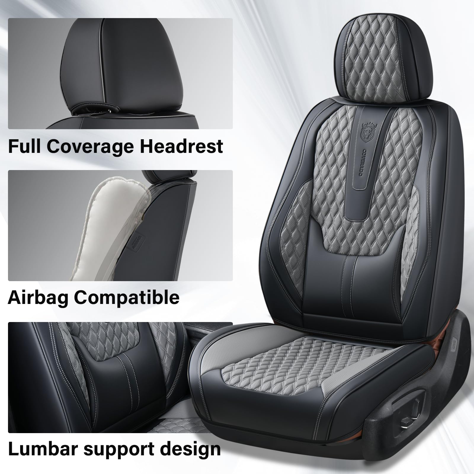 Coverado Leather Seat Covers For Car, Waterproof Front Car Seat Covers With Lumbar Support Universal Fit For Most Sedans Suv Pic