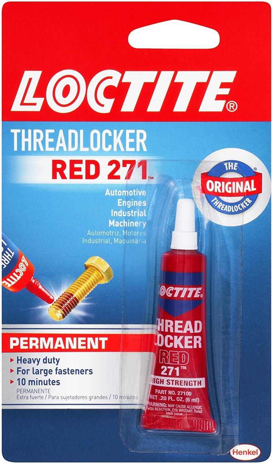 Loctite Threadlocker Red 271 - Permanent Thread Lock Glue For Nuts, Bolts, & Fasteners, High Strength Screw Glue To Prevent Loos