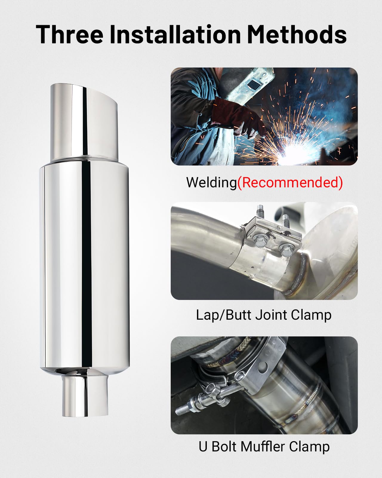 Evil Energy Exhaust Muffler,Stainless Steel Exhaust Tip,Universal 14.6 '' Length (Non Burnt,2 '' Inlet 3 '' Outlet)